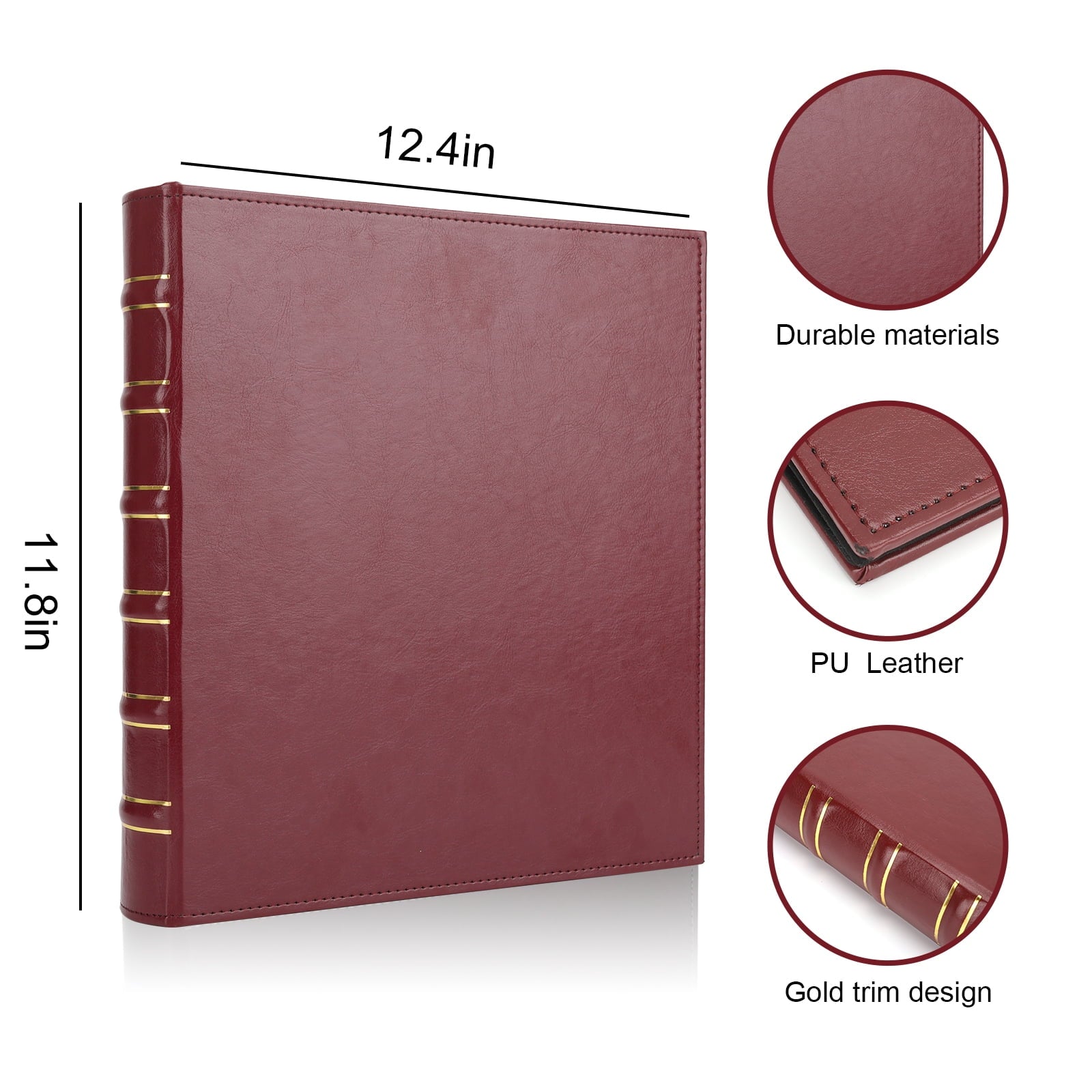 Classical binder 1 Inch 3 Ring Binder Rings,Vintage Leather 3 Ring Binder Letter Size 8.5 x 11,Red - Image 5