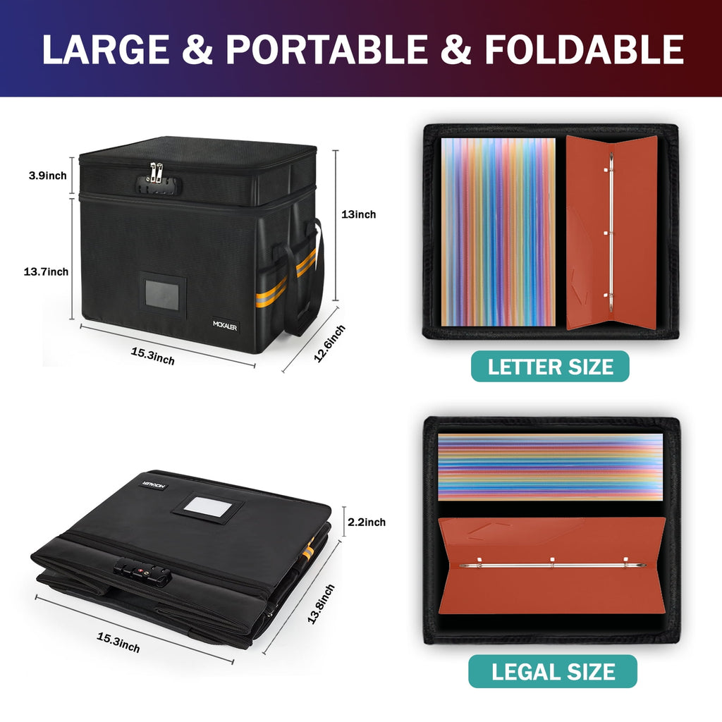 Portable Fireproof Lockable File Organizer, 2-Layer Foldable Box for Letter and Legal Storage - Image 6