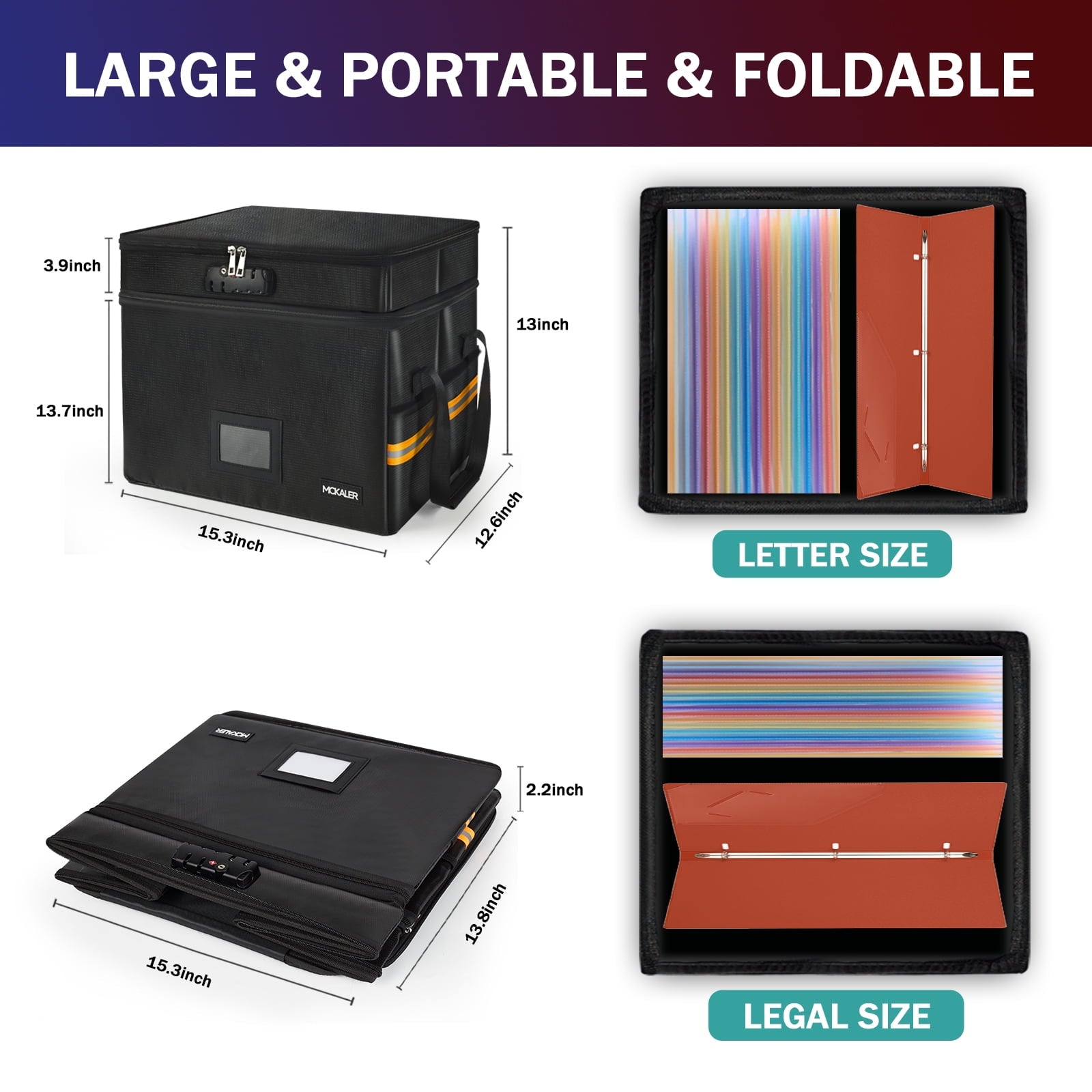 Portable Fireproof Lockable File Organizer, 2-Layer Foldable Box for Letter and Legal Storage - Image 6