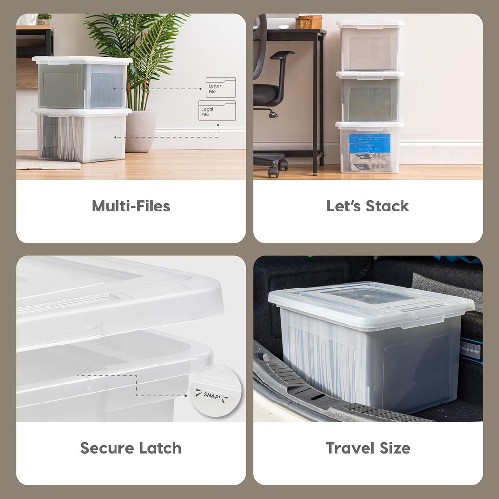 Plastic File Boxes With Lids for Letter/Legal File, Clear 35 Qt. 1 Pack - Image 4