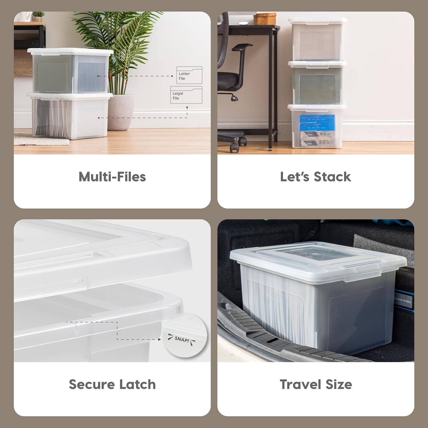 Plastic File Boxes With Lids for Letter/Legal File, Clear 35 Qt. 1 Pack - Image 4