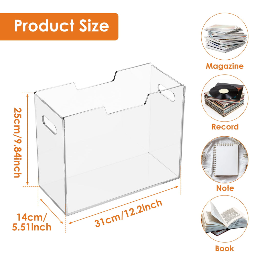 Acrylic File Folder Organizer, Clear Hanging File Organizer Box for Letter Size, Desktop File Holder with Handles, Sl... - Image 2