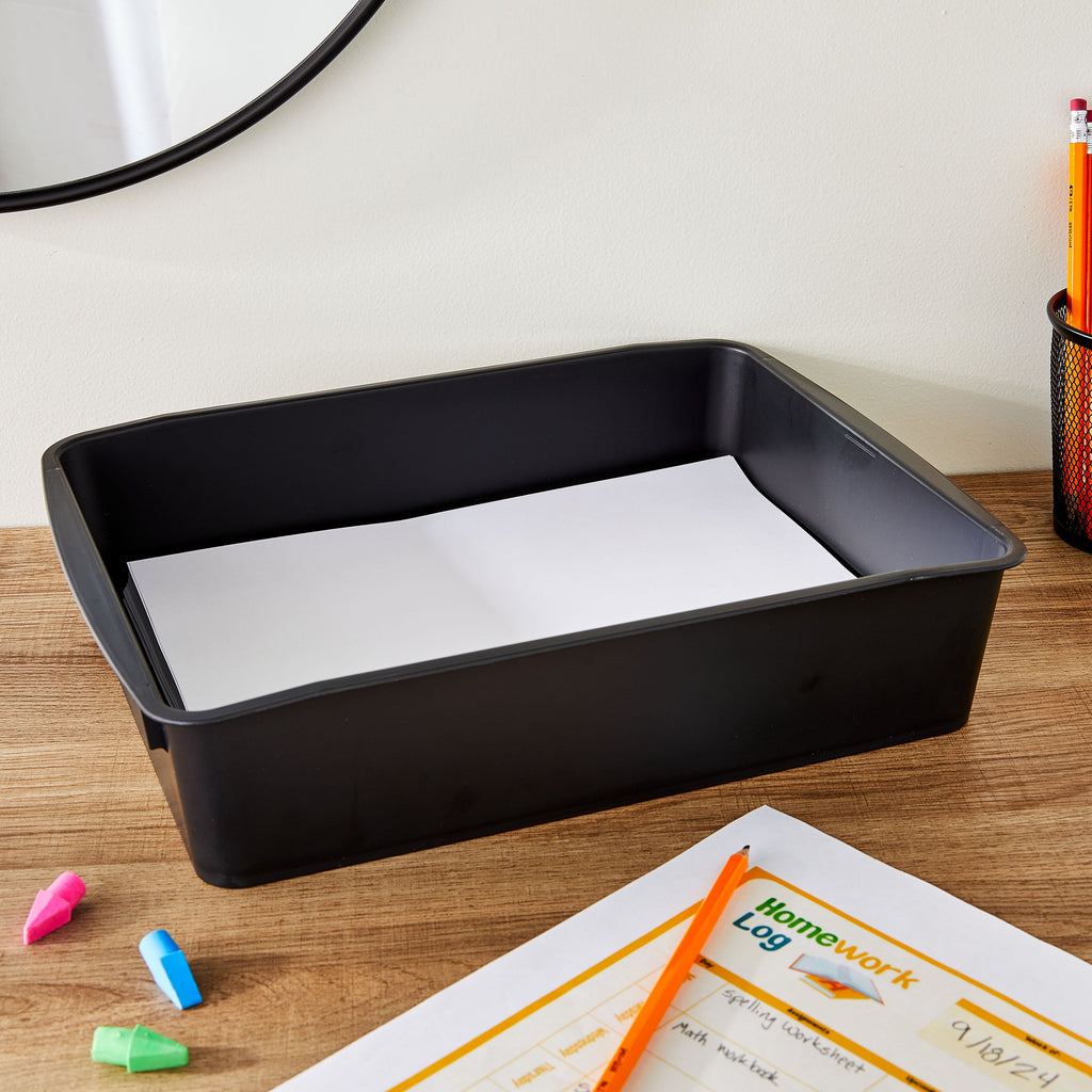 Plastic Letter Tray, 1-Compartment Paper Sorter, Black, 7-Pack - Image 3