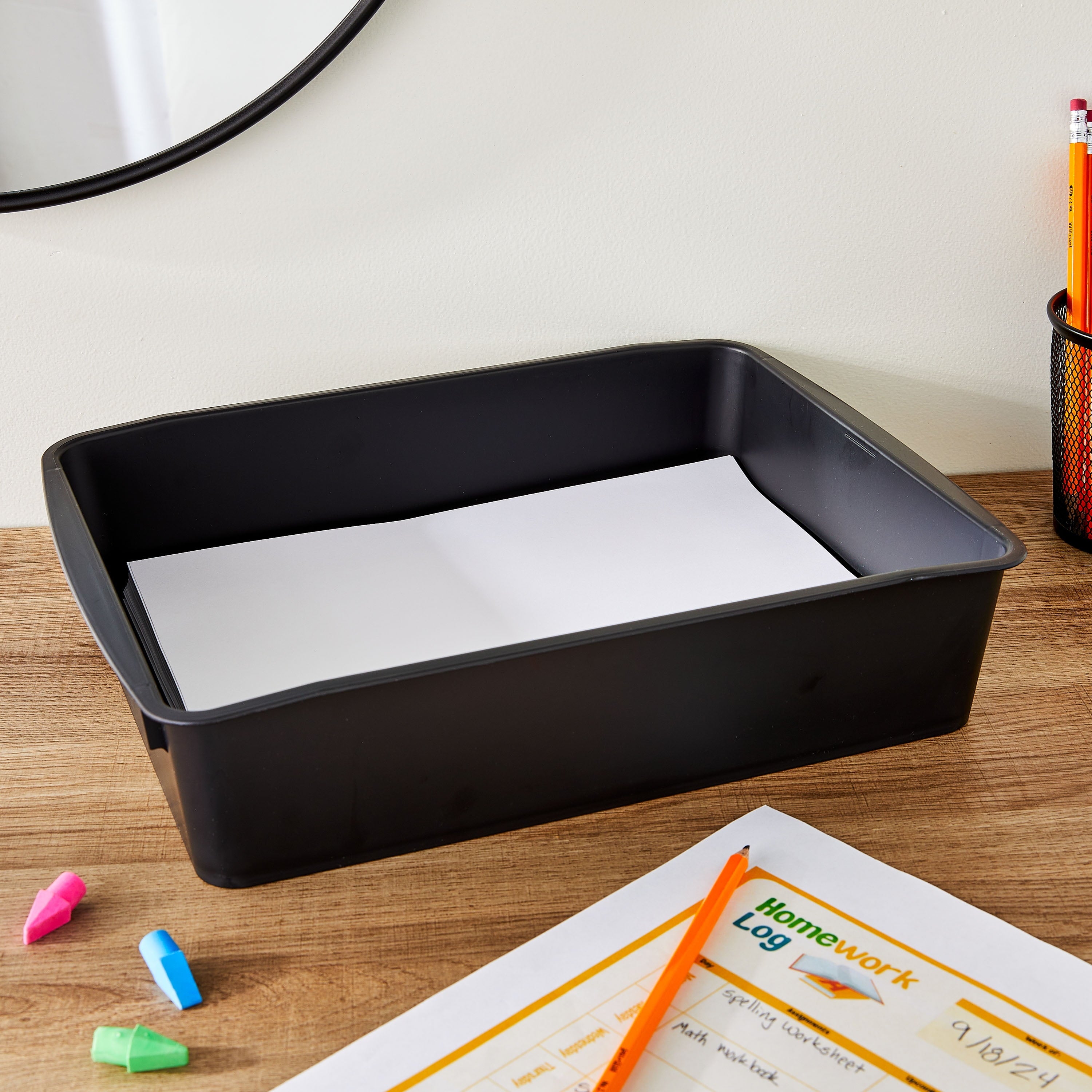Plastic Letter Tray, 1-Compartment Paper Sorter, Black, 7-Pack - Image 3