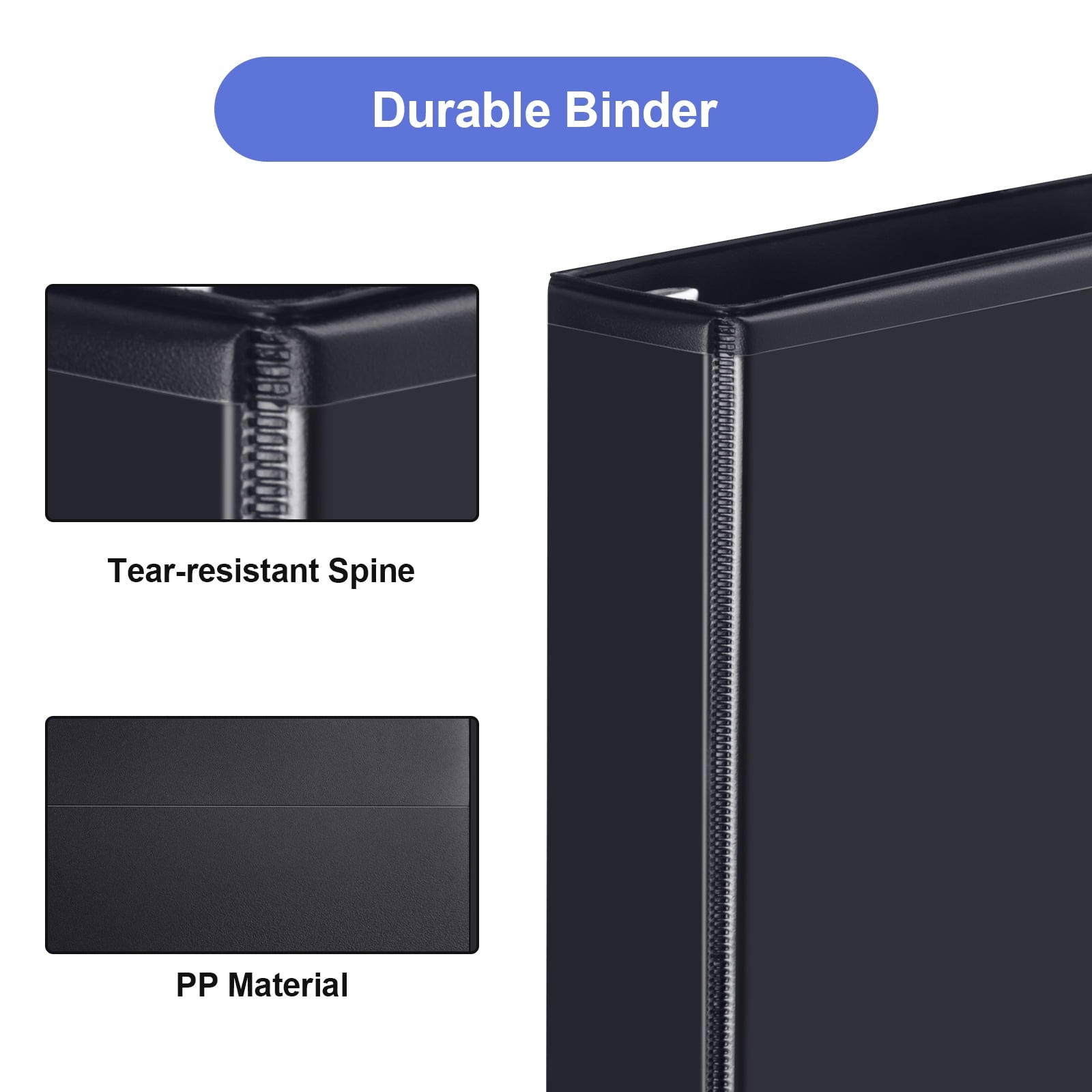 Economy 1.5 inch One-Tag 3 Ring View Binders, 1.5" Slant D-Ring with 350 Sheets Capacity, 6-Pack Black - Image 4