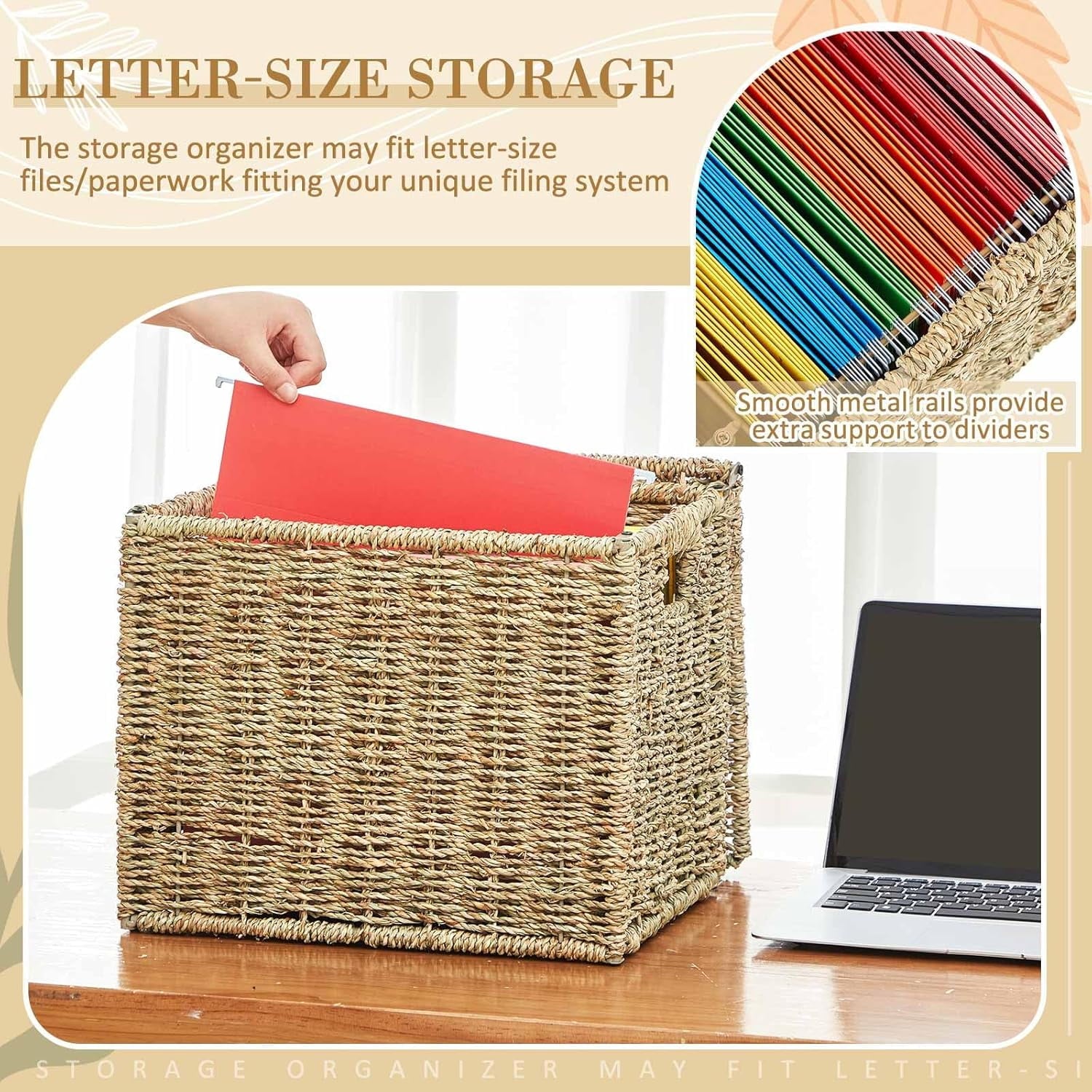 Organizers Decorative Baskets for Hanging Folders Filing Cabinet with Lid Collapsible Letter Size Document Storage fo... - Image 3