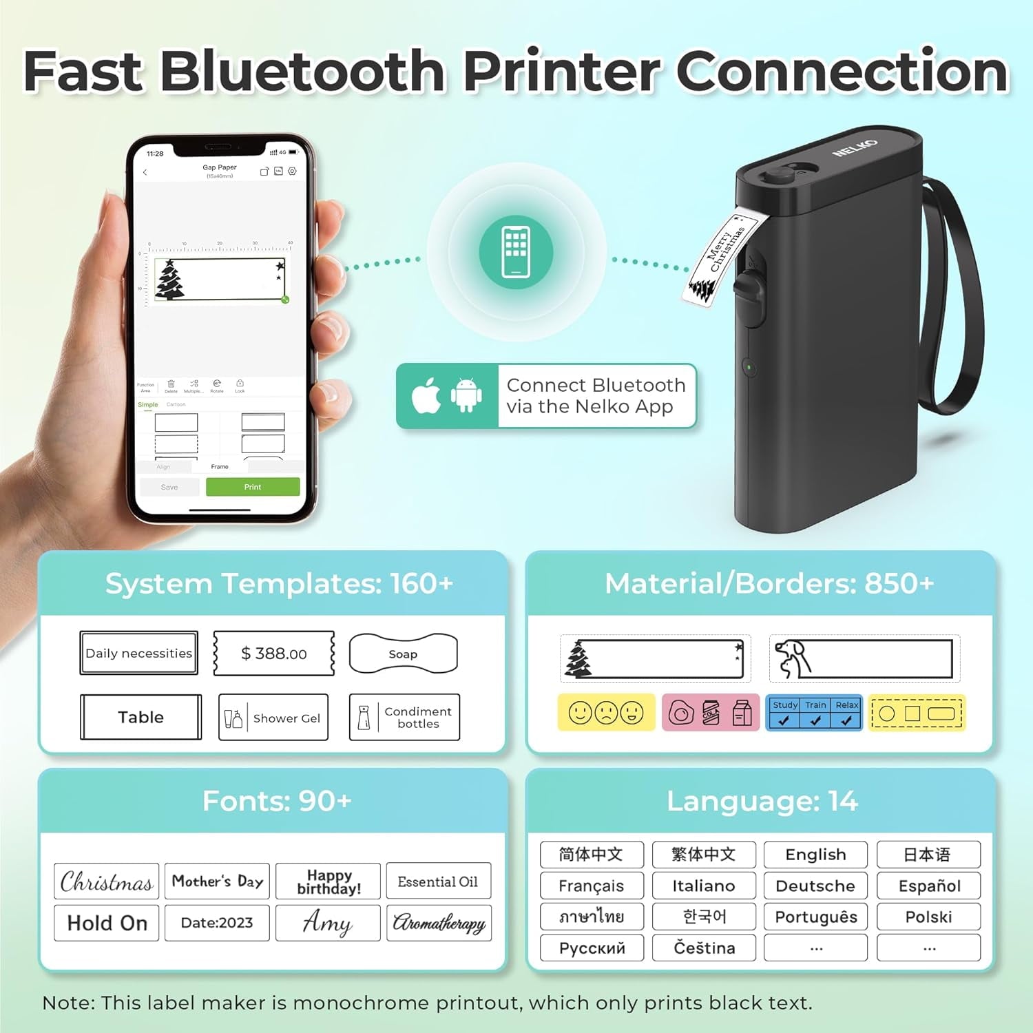 with Tape, Bluetooth Printer, Wireless Mini s with Multiple Templates for School Office Home, Black - Image 2