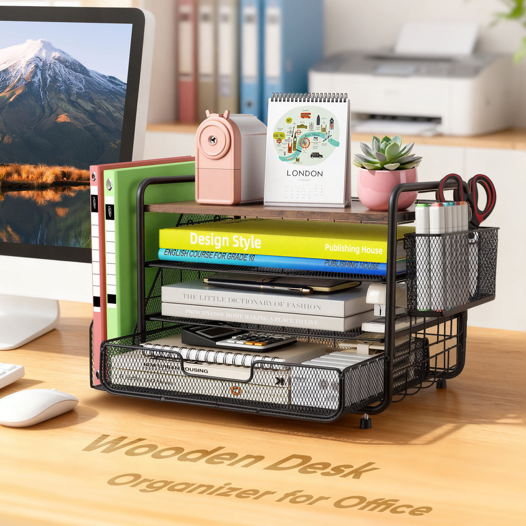 YTAKY Desktop Organizer 4-Tier Desk Organizers Sets and Storage, File Organizers for Desk Drawer Organizer, Paper Organizer for Desk (Black) - Image 2