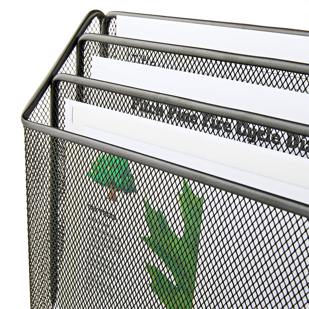Metal Mesh Desk Organizer with Hook,Black, 3 Compartments - Image 3