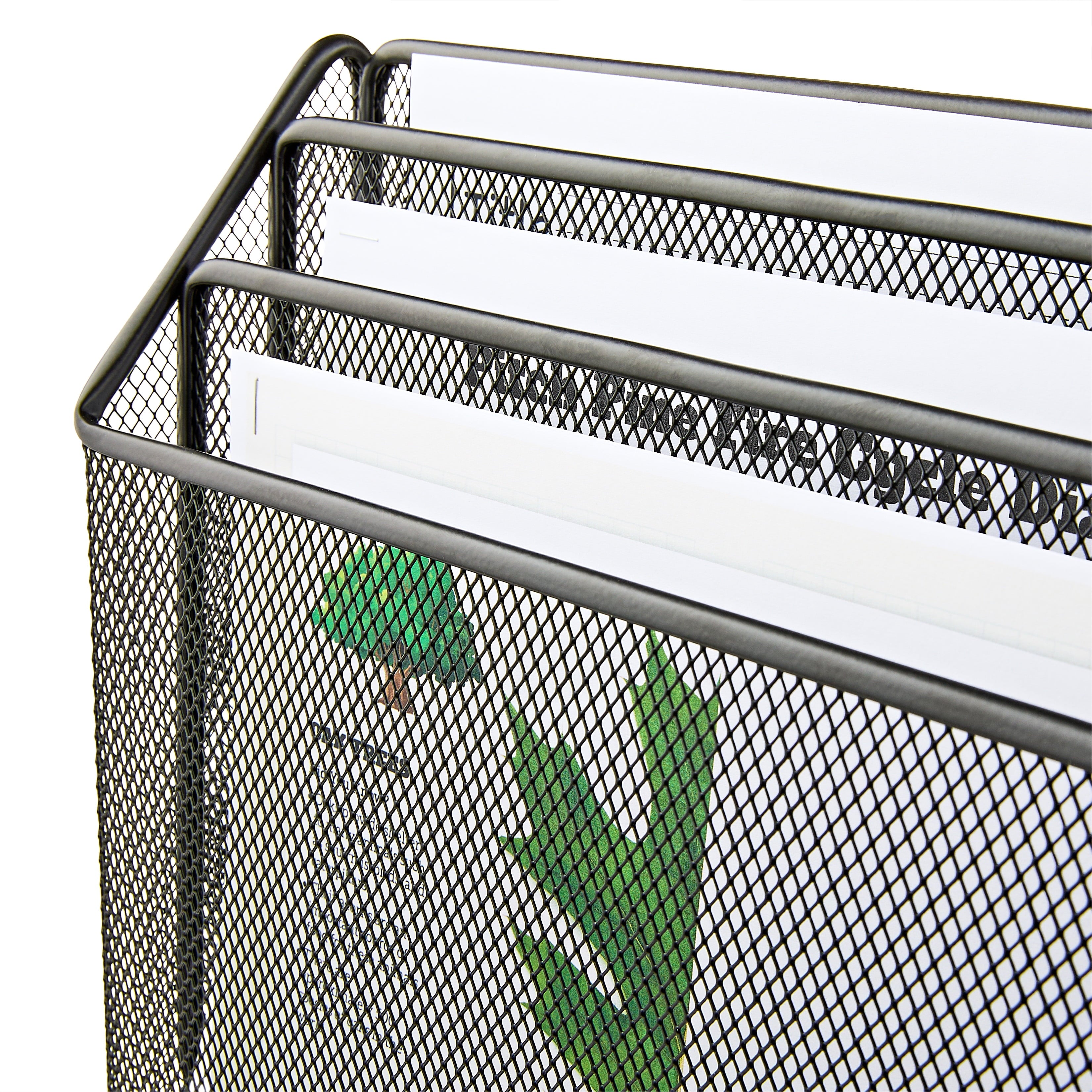 Metal Mesh Desk Organizer with Hook,Black, 3 Compartments - Image 3