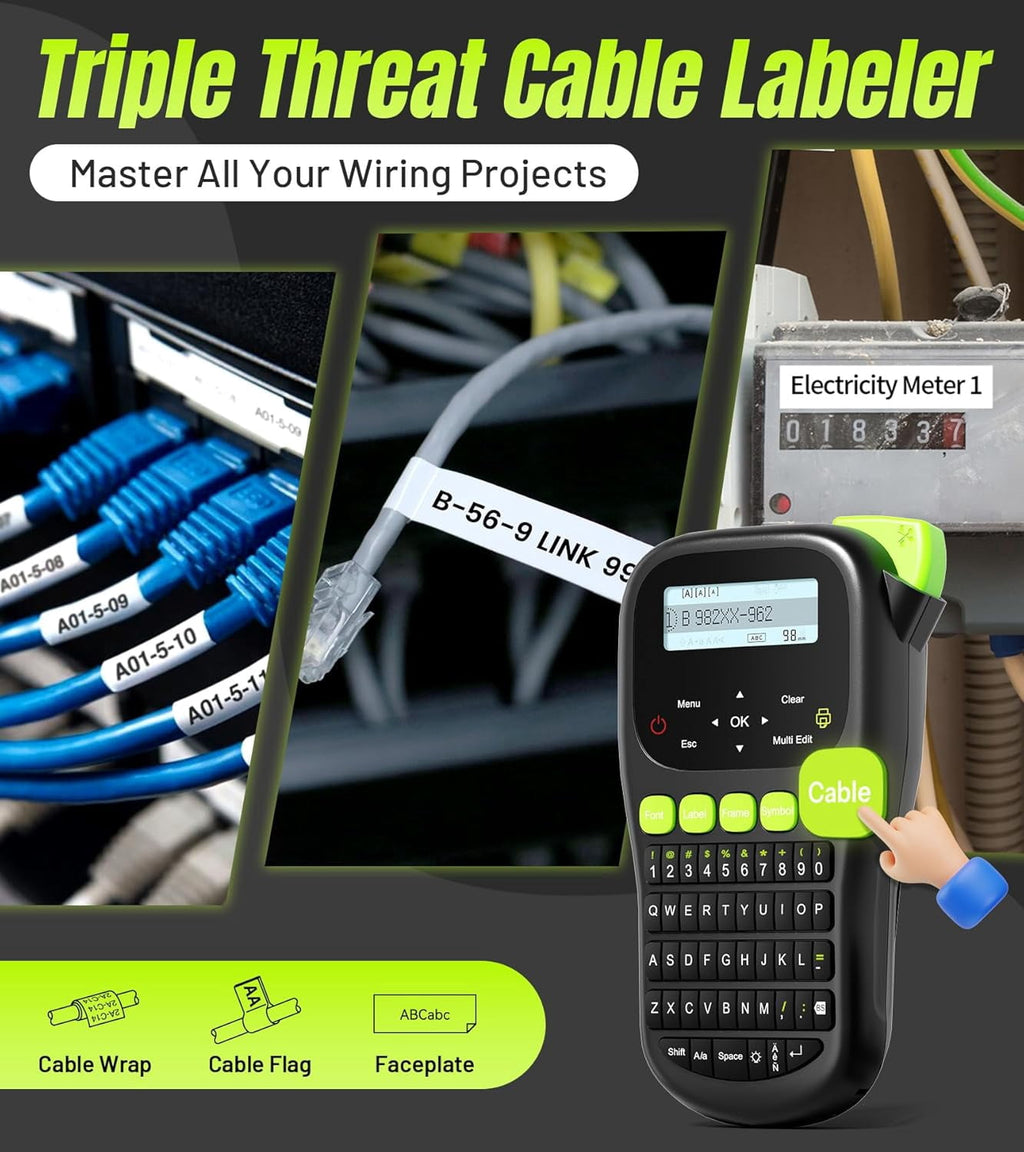 Label Maker Machine with 4 Tapes, Wire Label Maker Waterproof-Labels, Laminated Handheld Label Printer, Backlit & Portable & 3 Cable Modes, - Image 2