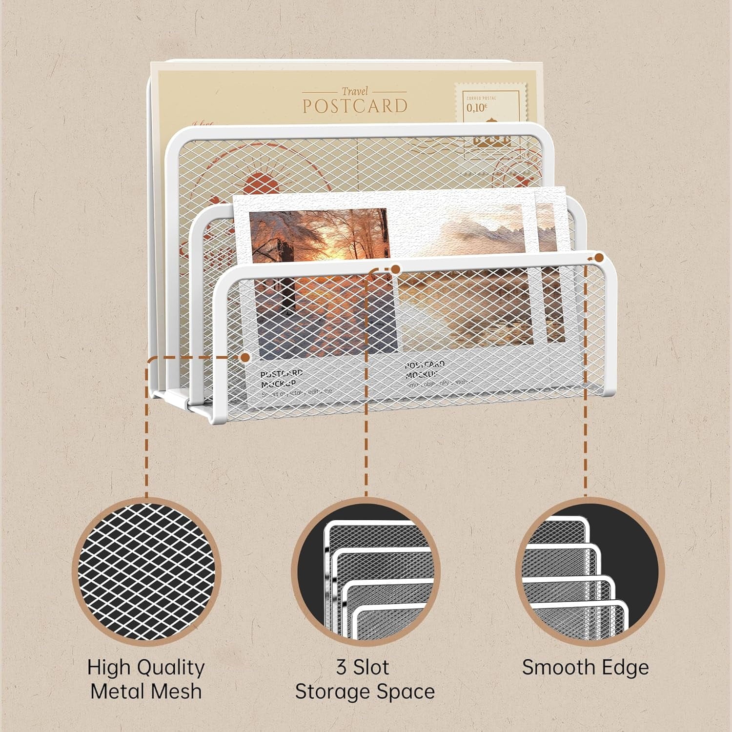 Desktop File Mesh Metal Holder Countertop with 3-Slot, Letter Sorter File Holder - Image 3