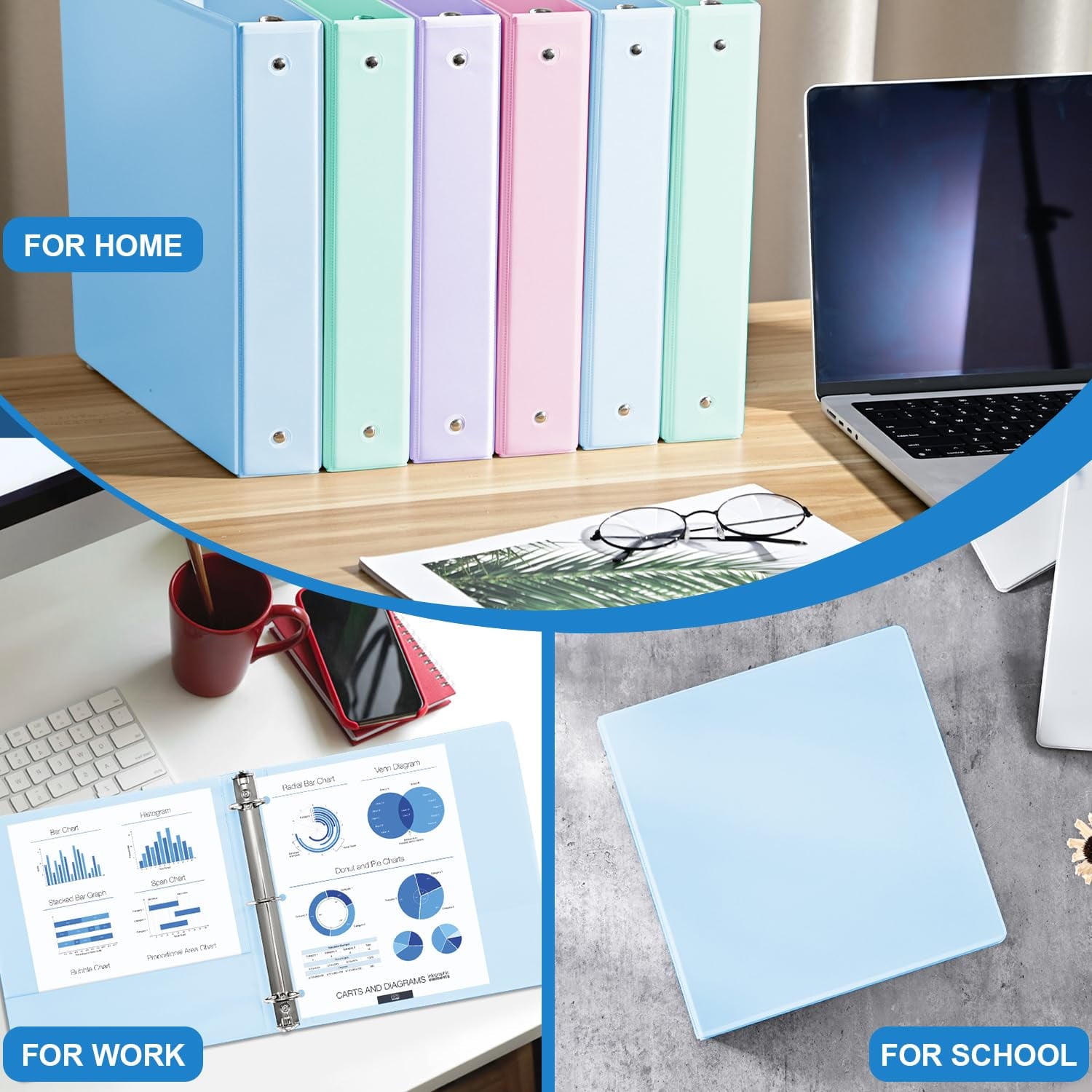 4-Pack 3 Binders, 1.5 Inch Round O- View Binders, Holds 200 Letter Size Sheets, with Pockets, Assorted Colors - Image 5