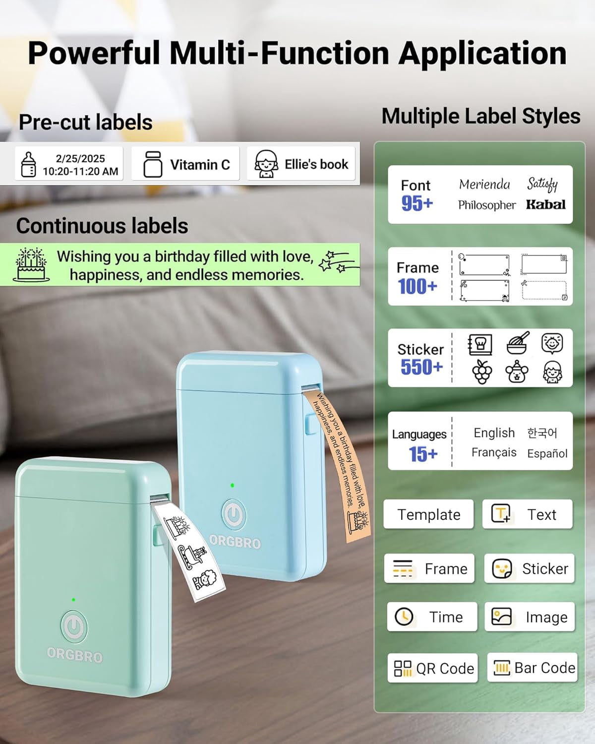 with Tape, X1 Portable Bluetooth Mini Printer, Support Pre-Cut & Continuous , Wireless Small s with Versatile App for... - Image 2