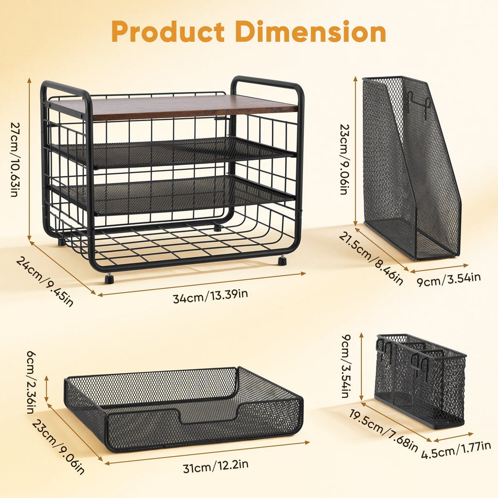 YTAKY Desktop Organizer 4-Tier Desk Organizers Sets and Storage, File Organizers for Desk Drawer Organizer, Paper Organizer for Desk (Black) - Image 3