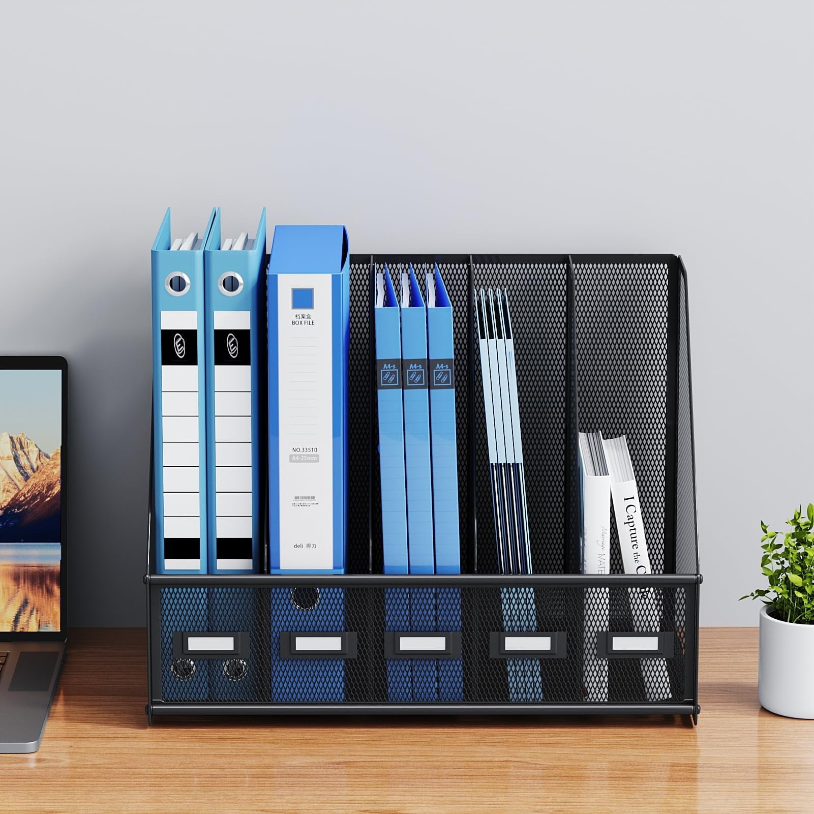 for Desk,Desk with 5 Vertical Compartments Mesh Magazine Holder for Office Home - Image 5
