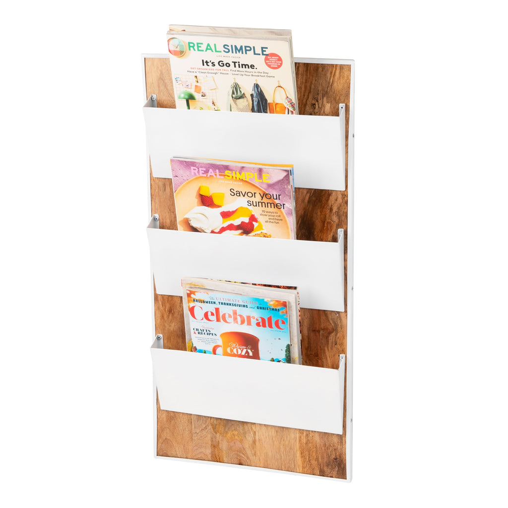 3-Tier Wall-Mounted File Organizer, Wood and Metal Vertical Rack for Mail, Magazines, and Documents, Metal, Wood, White - Image 5