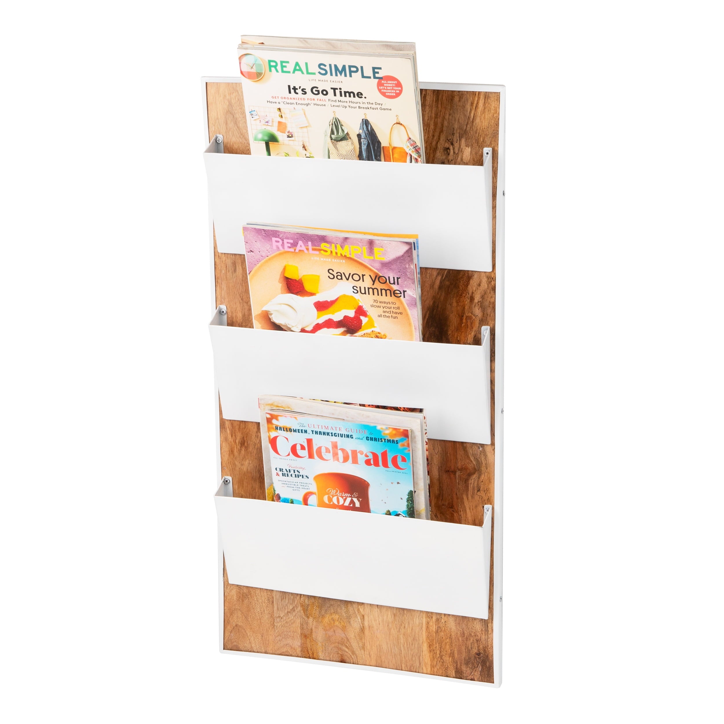 3-Tier Wall-Mounted File Organizer, Wood and Metal Vertical Rack for Mail, Magazines, and Documents, Metal, Wood, White - Image 5
