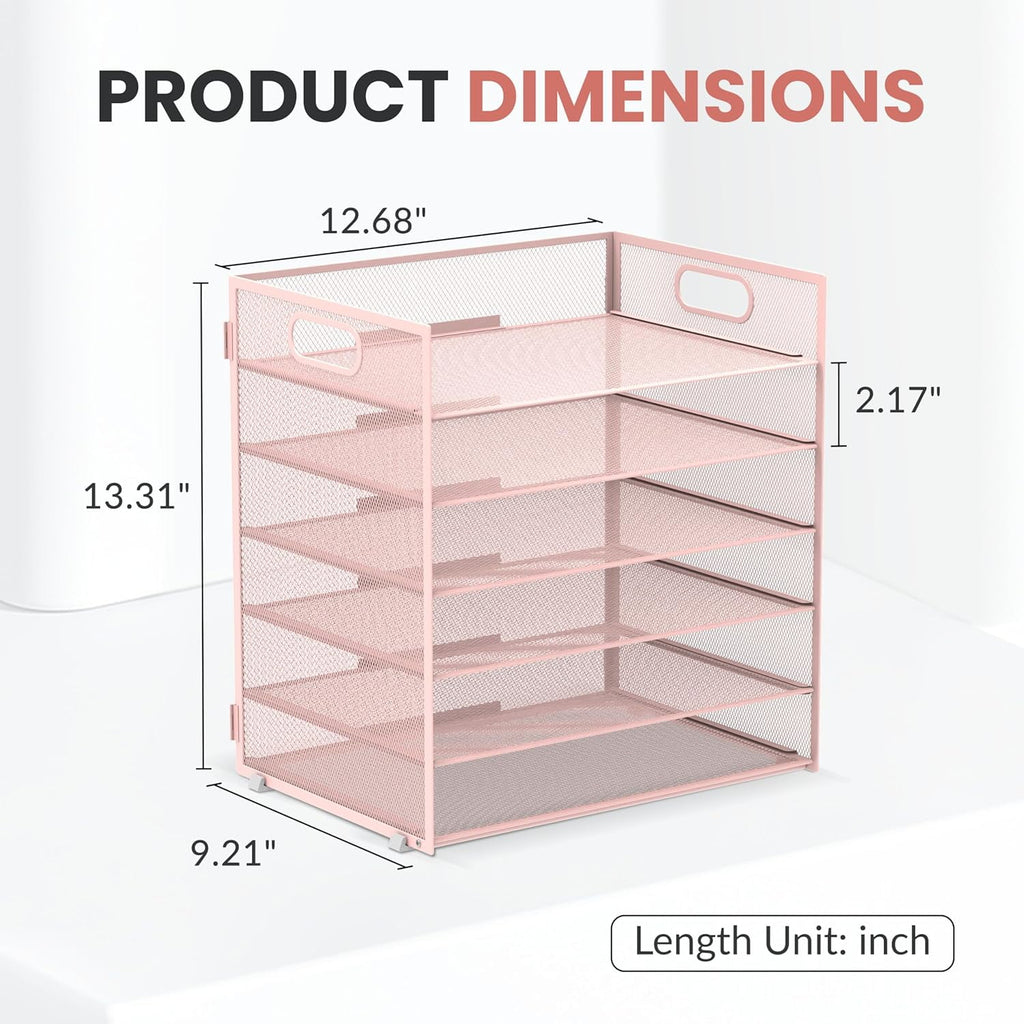 6 Tier Paper Organizer for Desk, Paper Letter Tray Organizer, Metal Mesh Desk File Organizers with Handle for Office/... - Image 2