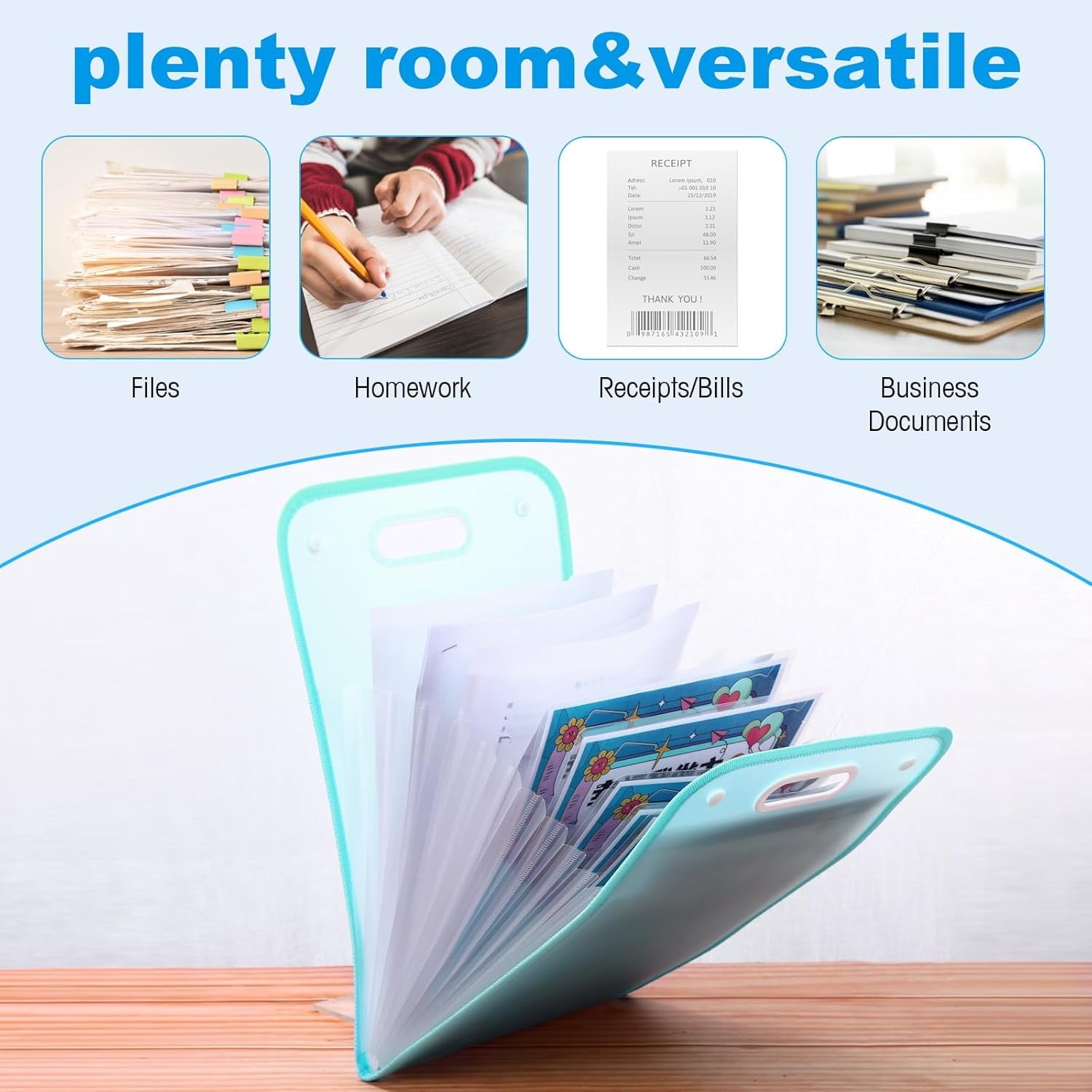 Vertical File Folder 13 Pockets Accordion File Organizer with Handle Portable Document Receipt Organizer with Labels ... - Image 4
