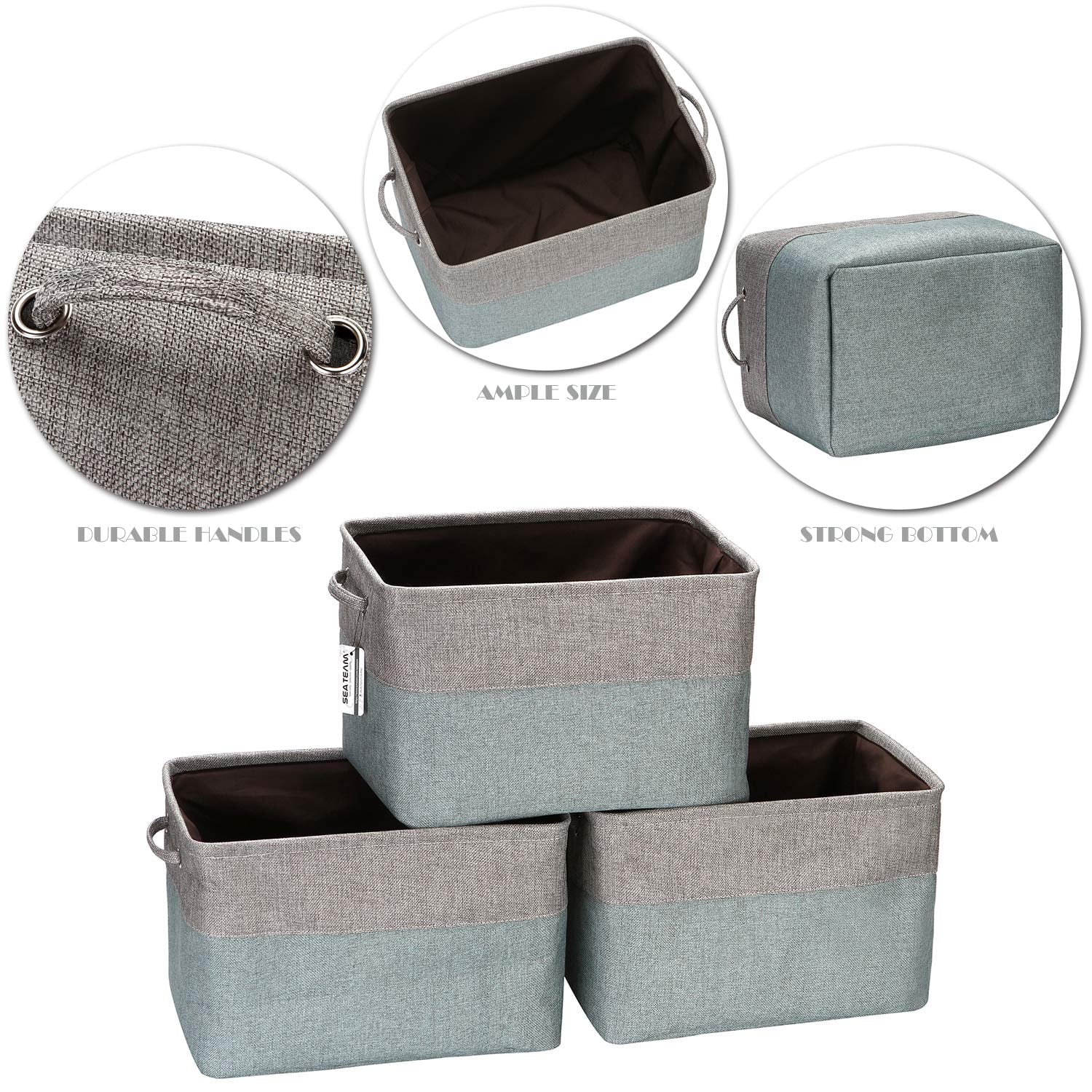 3-Pack Large Storage Basket Set, Trunk Organizer, Clothes Toys Bin, 15 x 10 x 10 Inches, Big Rectangular Canvas Fabri... - Image 6