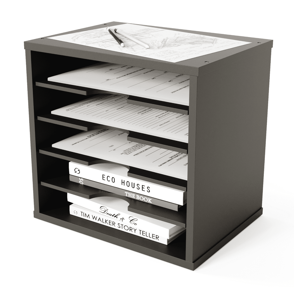 5-Tier Paper Organizer, File Holder, Mail Sorter, Wood Letter Tray, Black - Image 3