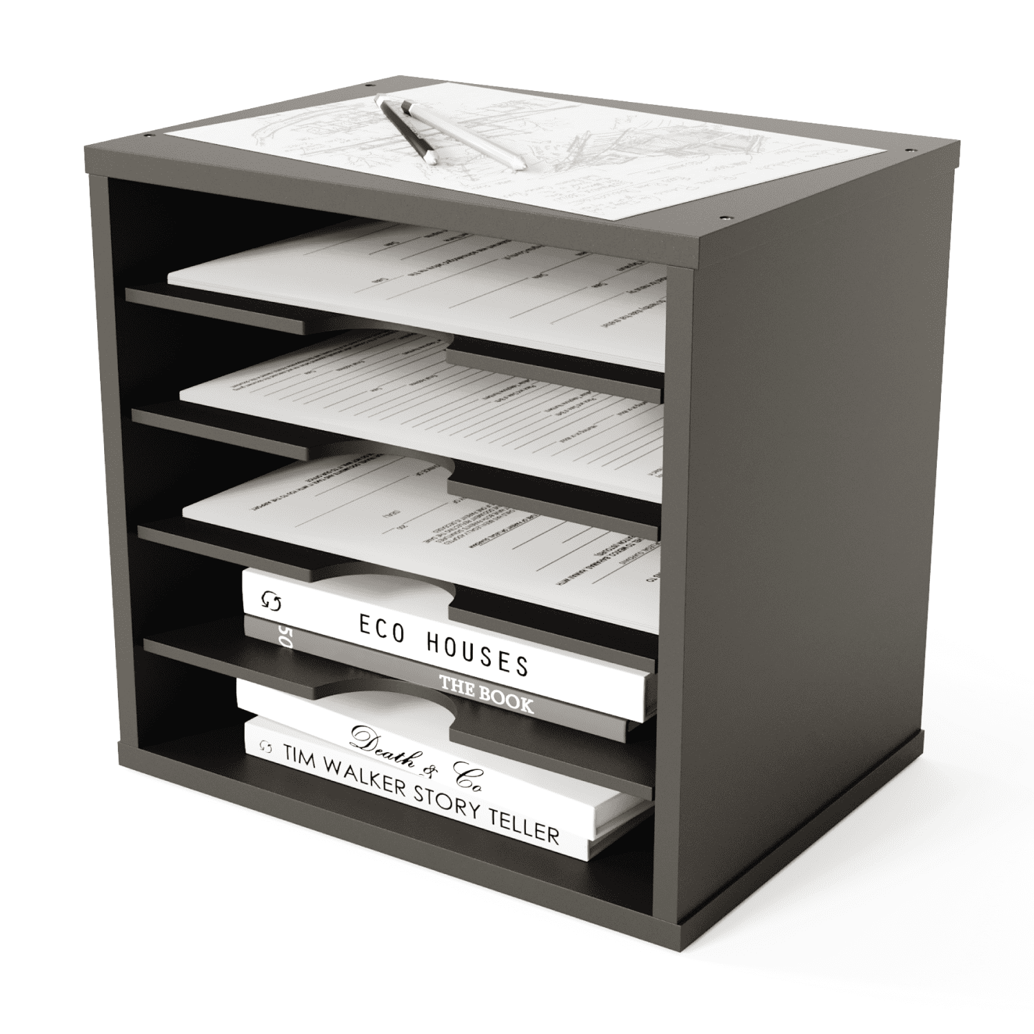 5-Tier Paper Organizer, File Holder, Mail Sorter, Wood Letter Tray, Black - Image 3