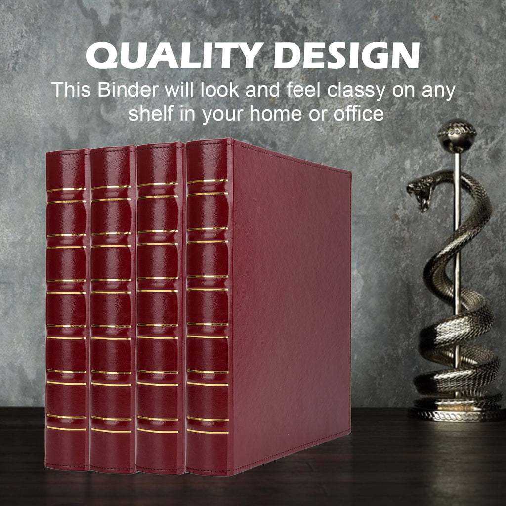 Classical binder 1 Inch 3 Ring Binder Rings,Vintage Leather 3 Ring Binder Letter Size 8.5 x 11,Red - Image 4