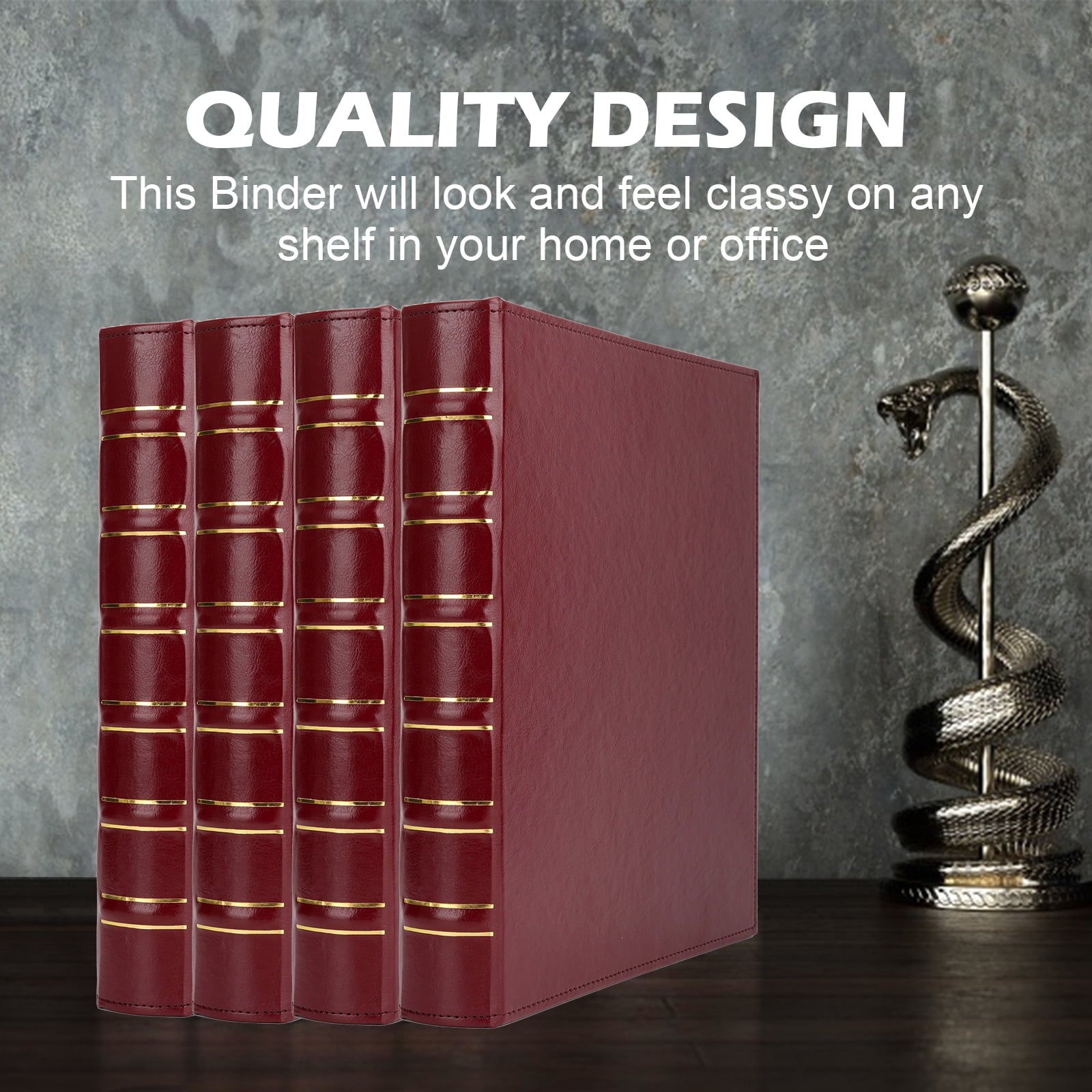 Classical binder 1 Inch 3 Ring Binder Rings,Vintage Leather 3 Ring Binder Letter Size 8.5 x 11,Red - Image 4