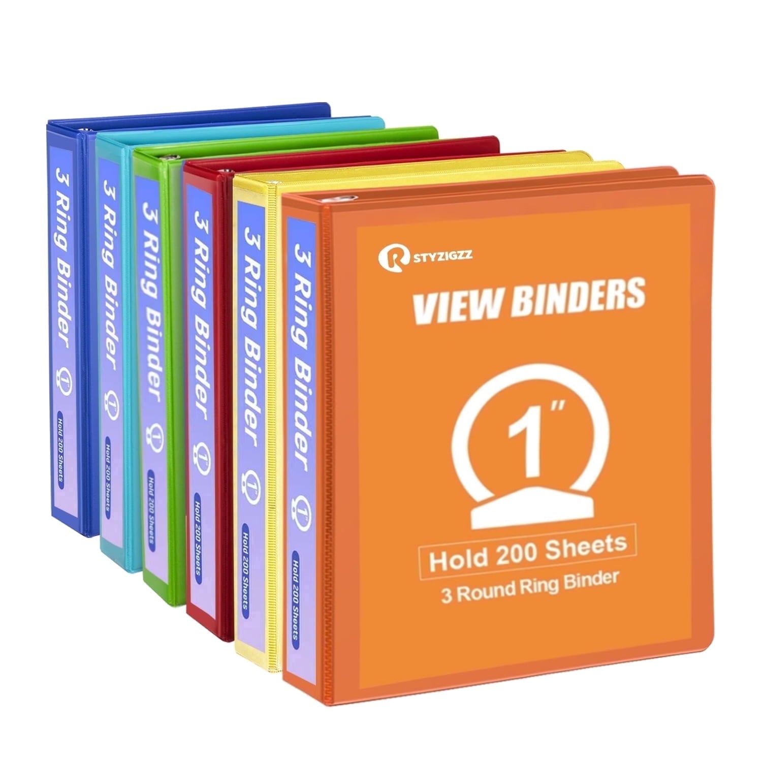 1 inch 3 Ring Binder Notebook Binders Holds 200 Sheets of Letter Size School Paper Organizer with Pockets 6 Pack PVC-...