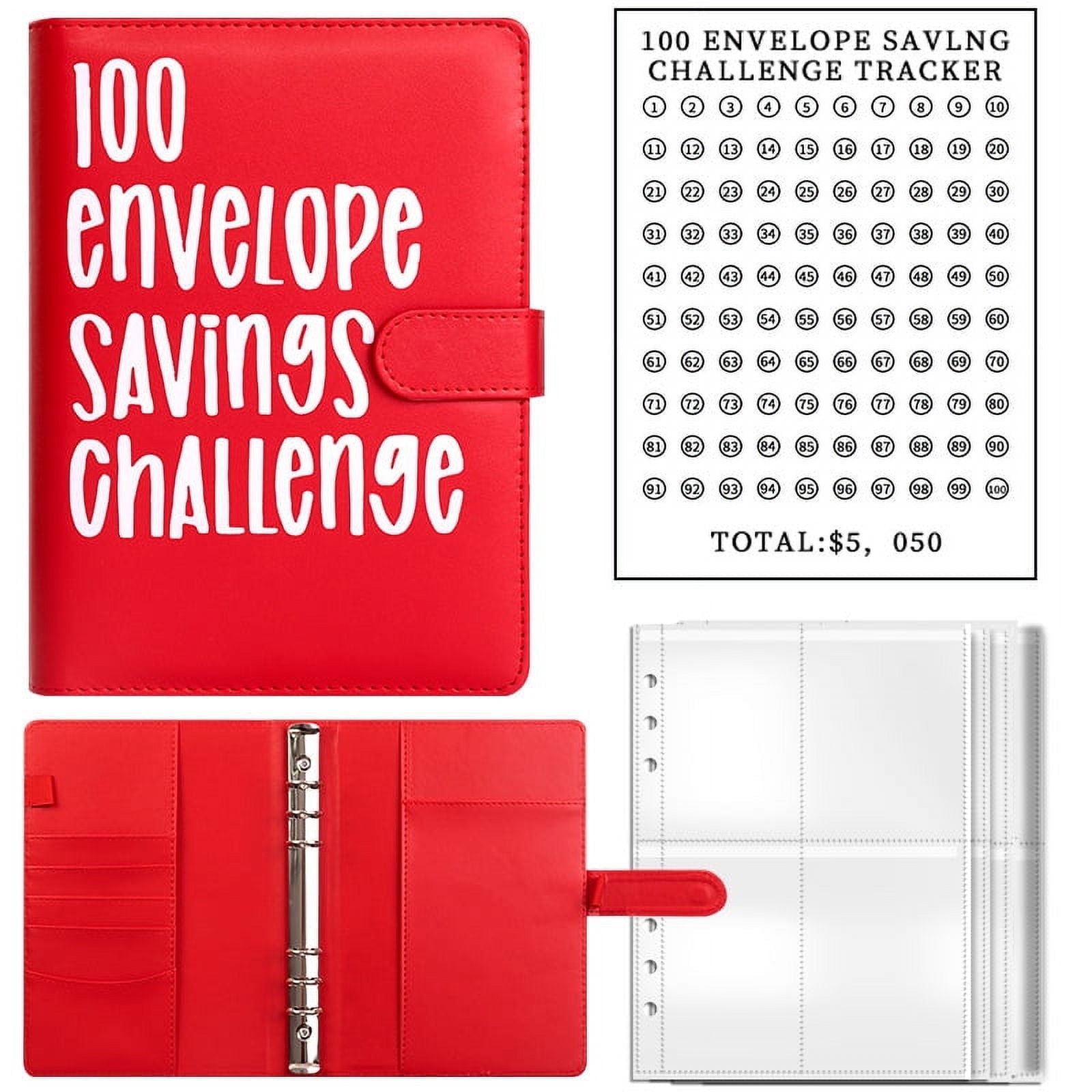100 Envelope Challenge Binder, Savings Challenges Sheets，Easy and Fun Way to Save $5,050, Budget Binder with Cash Envelopes, Savings Challen