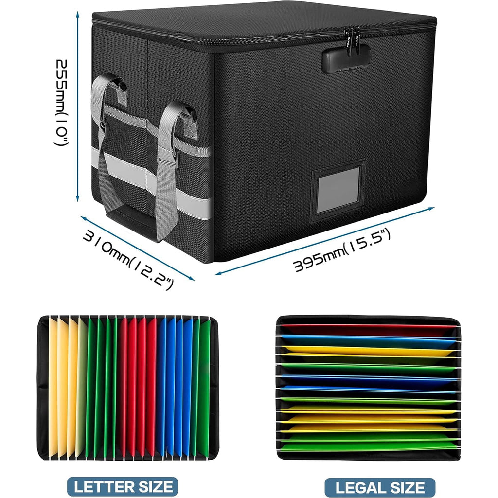 Fireproof Document Box, Water-Resistant File Organizer Box with Lock Handle Document Safe Collapsible File Cabinets f... - Image 4