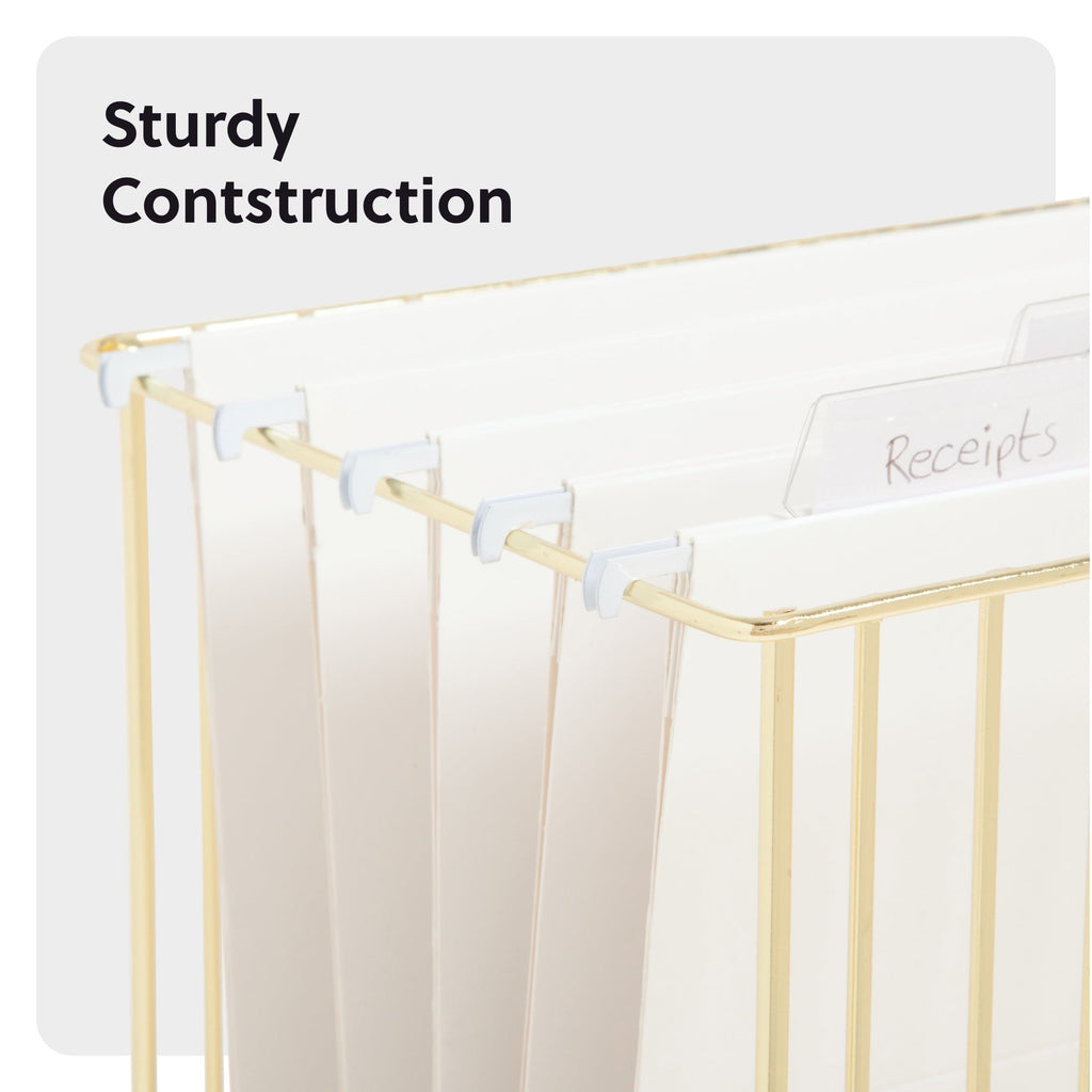U Brands Bent Wire Hanging File Basket, 9.2 x 12.4 x 6.1 in., Gold Metal - Image 4