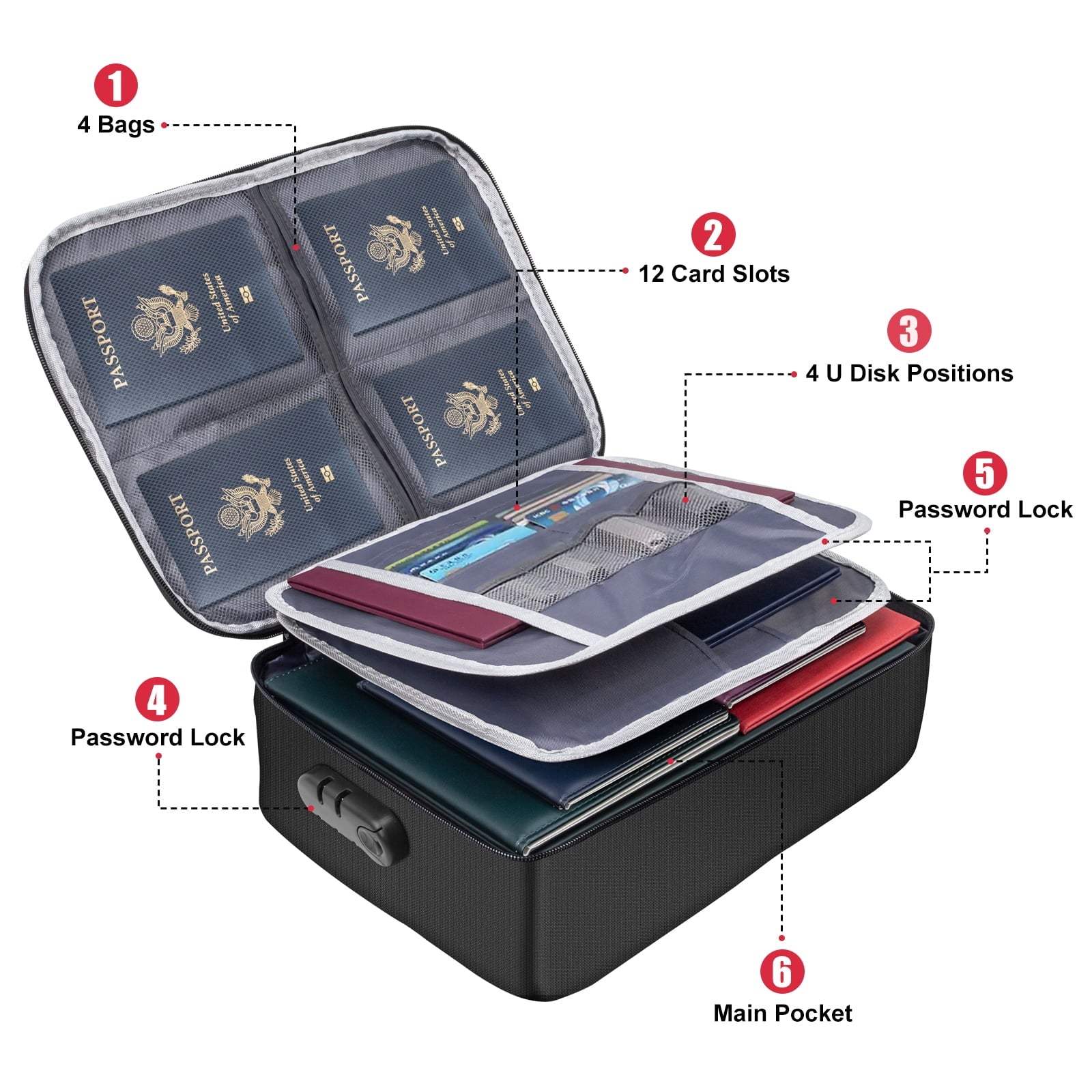 with Lock,5-Layer File Storage Case with Zipper, Safe Portable Travel Home Organizer for Laptop,Files,Certificates,Gi... - Image 5