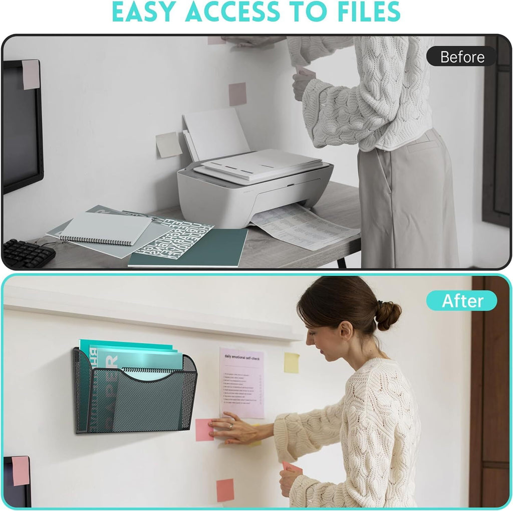 Wall Mount File Holder Mesh Single Pocket Hanging File Organizer Magazine Folder Basket ,Black - Image 6