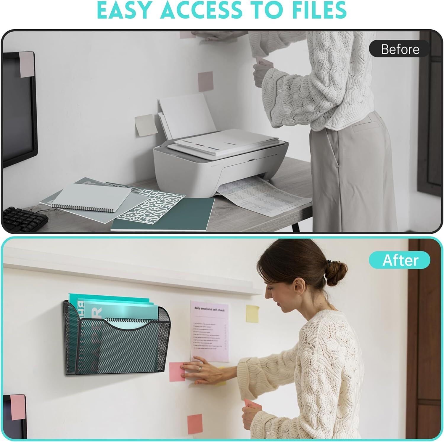 Wall Mount File Holder Mesh Single Pocket Hanging File Organizer Magazine Folder Basket ,Black - Image 6