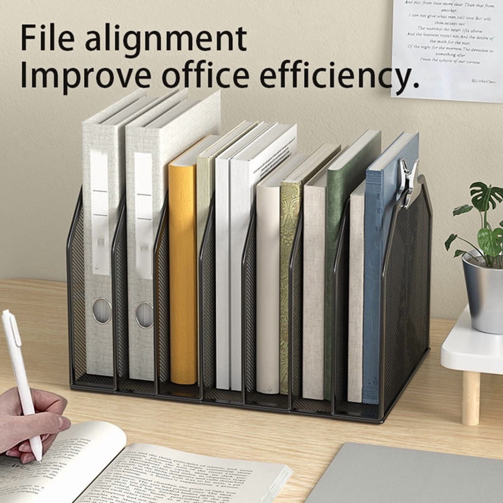 Metal 7-Section File Folder Organizer for Desk Vertical Office File Holder Duty Mesh Document Sorter for Books, Binder - Image 3