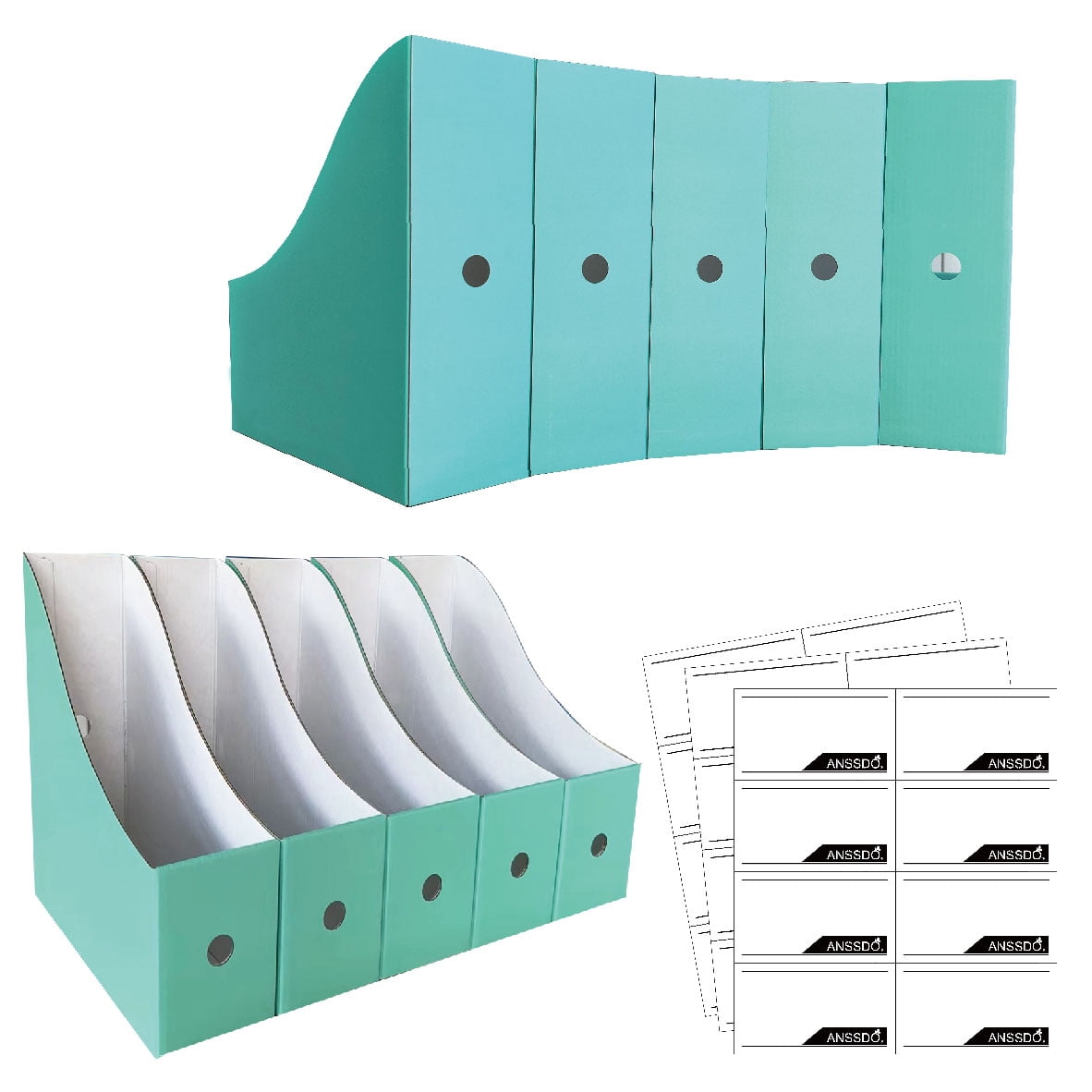 12 Pack Teal Cardboard Magazine Holders, Premium Magazine File Holder for Desk, Foldable Large Volume Magazine File O...