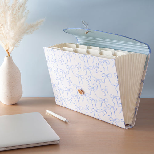 U Brands 13 Pocket Expandable File, 13 x 9.2 x 1.4 in.,Charming Coquette Blue BowsFile Organizer. Freestanding - Image 2