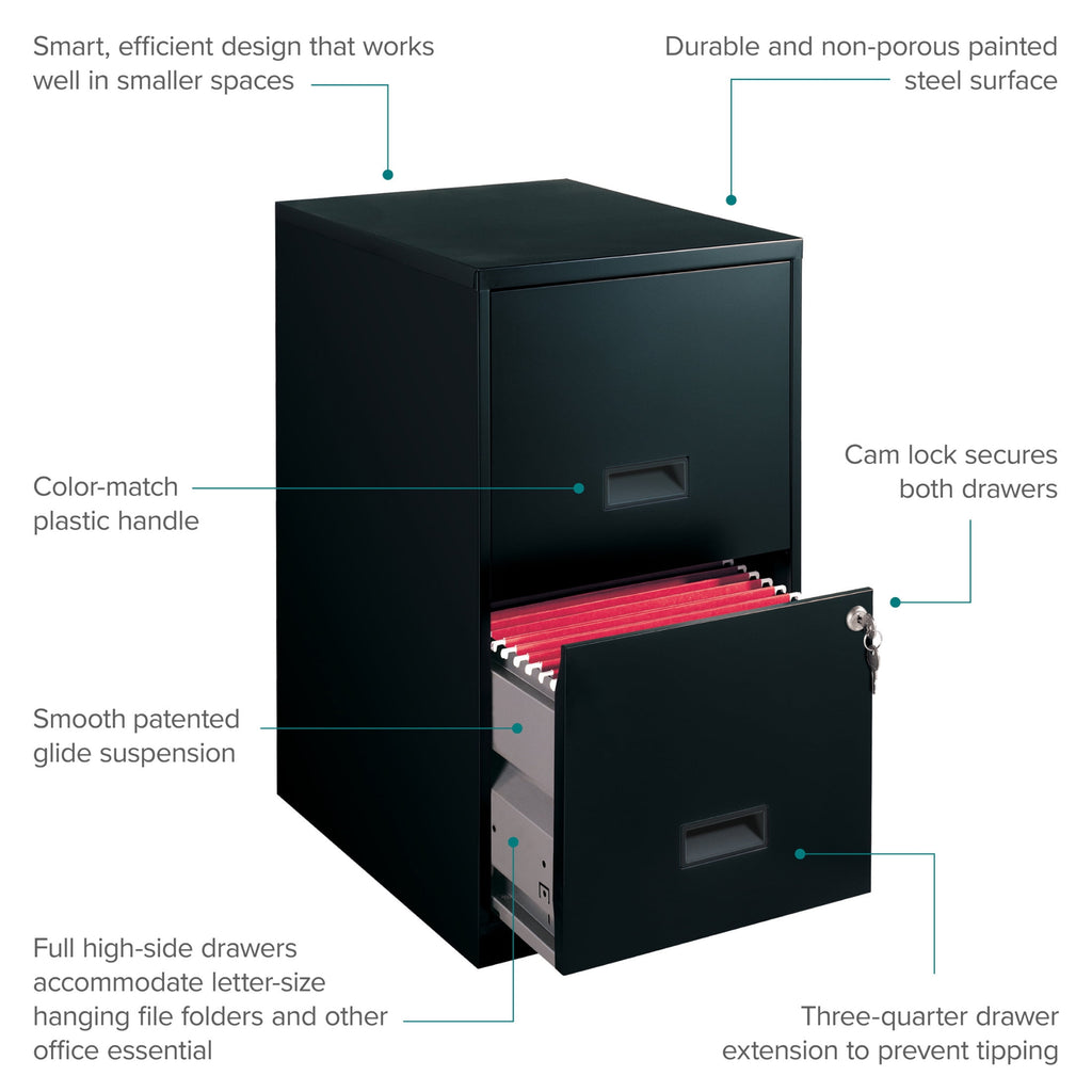 18" Deep 2 Drawer Letter Width Vertical File Cabinet, Black - Image 3