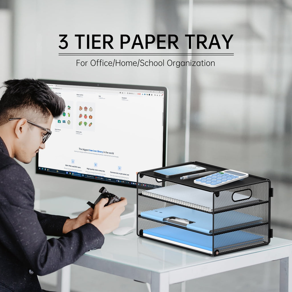 INTIGE 3-Tier Metal Desktop File Storage Organizer with Handle for Home and Office, Black, Assembly - Image 5