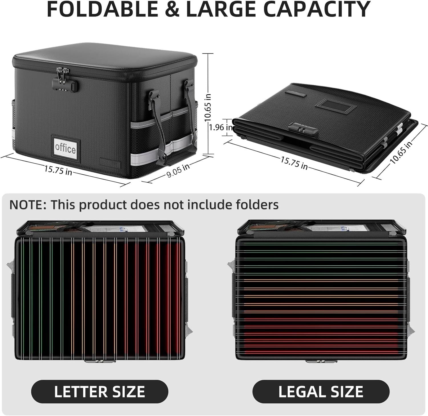 Fireproof File Organizer Box with Lock, Collapsible Fireproof Document Bag, Portable File Safe Box with Handle for Do... - Image 6
