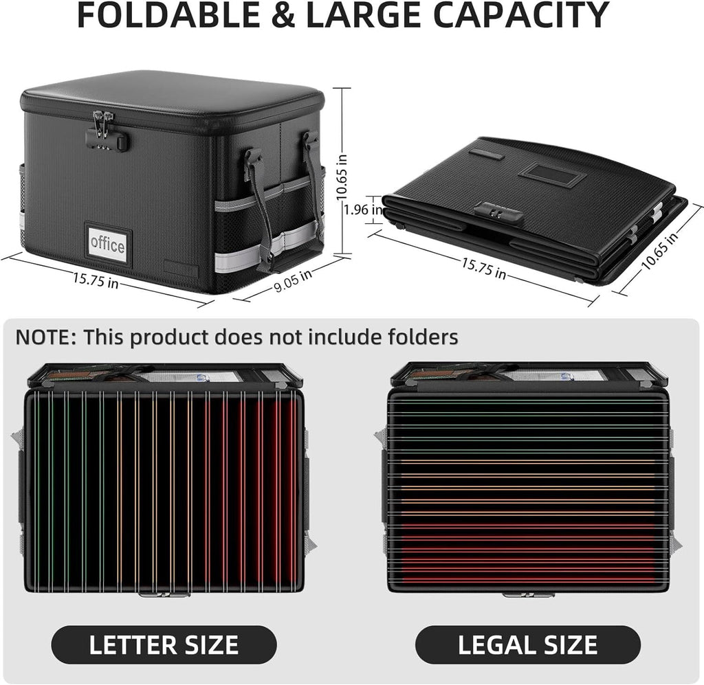 Fireproof File Organizer Box with Lock, Collapsible Fireproof Document Bag, Portable File Safe Box with Handle for Do... - Image 6