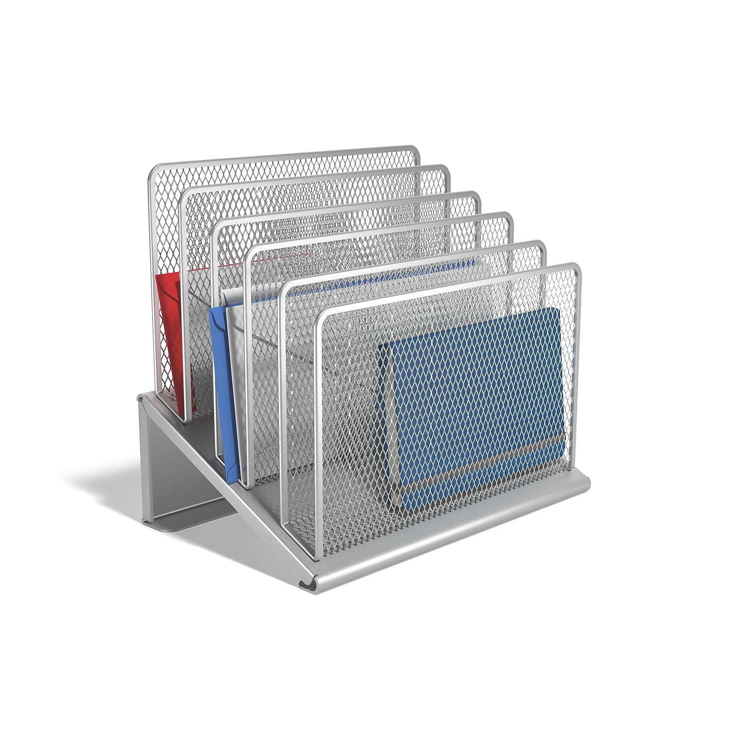 MyOfficeInnovations 5 Compartment Wire Mesh File Organizer Silver 24402450 - Image 3