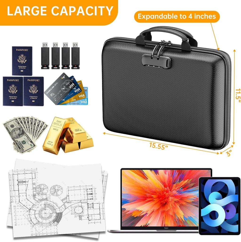 with Lock, Water Resistant Hard-Shell Case with 13 Pocket Accordion Folder, Portable Document for Letter A4 s Laptop ... - Image 2