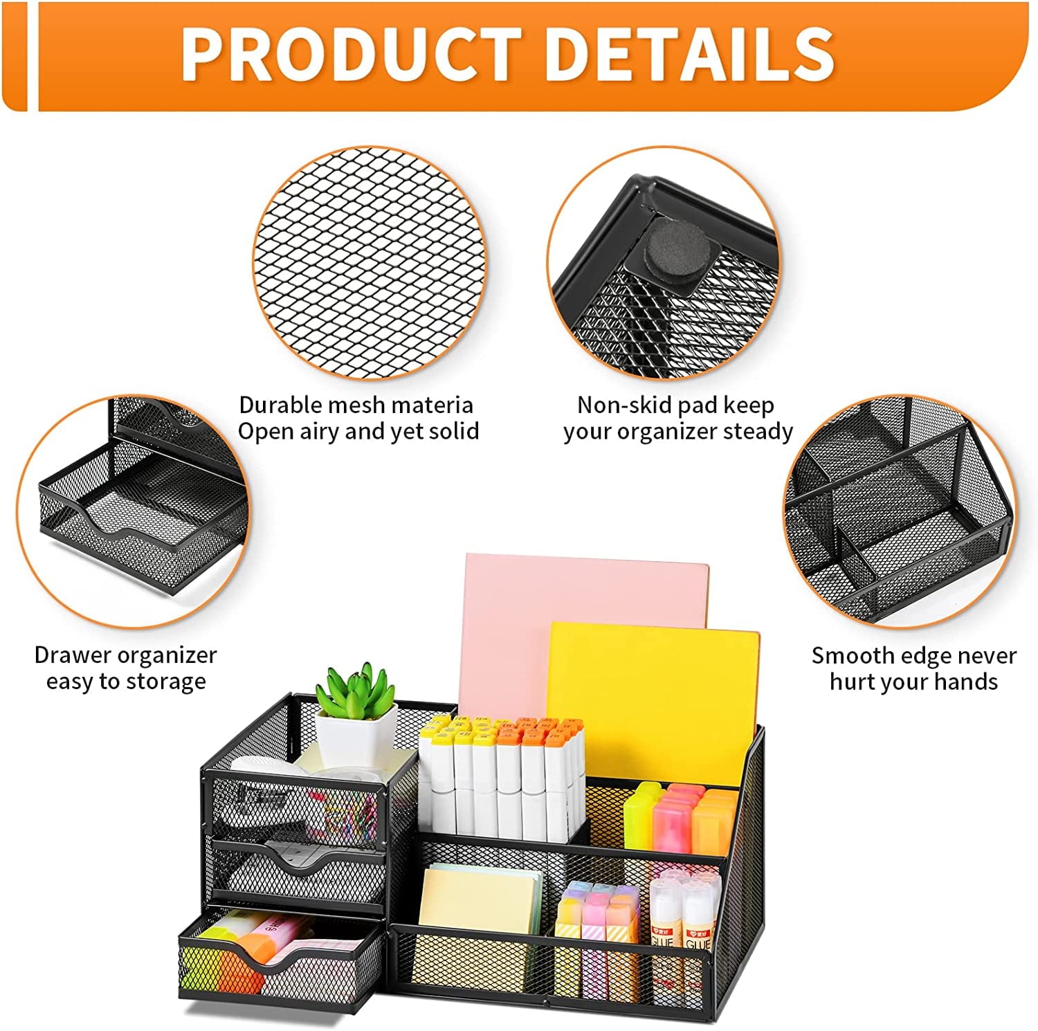 Marbrasse Mesh Desk Organizer with Drawers,, Office Desktop Organization for Office Supplies,（1Pack） - Image 6