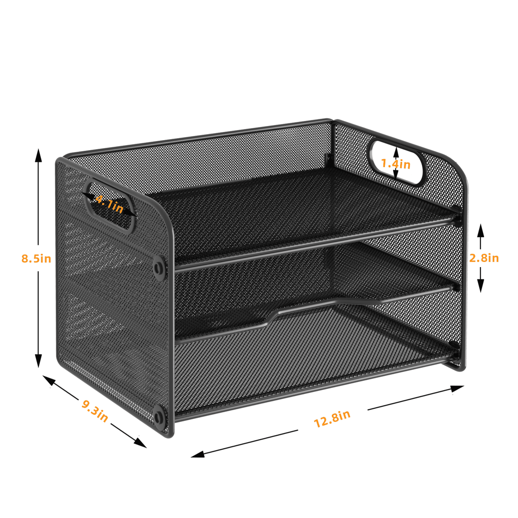 3 Tier Letter Tray Paper Organizer with Handle, Mesh Desk Organizer Paper Sorter File Rack Shelves, Black - Image 5