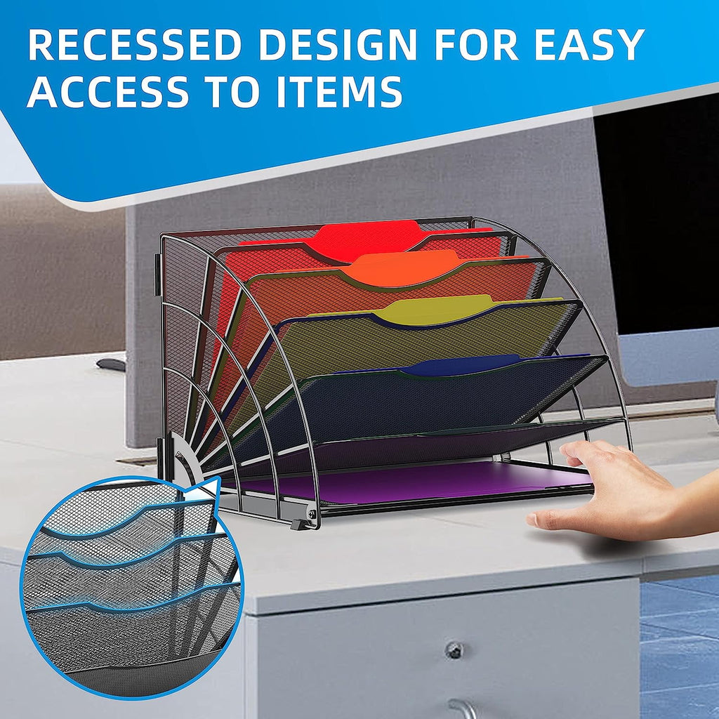 Fan Shaped Desk File Organizer, 6 Compartments,Desk Storage for Office, Black - Image 6