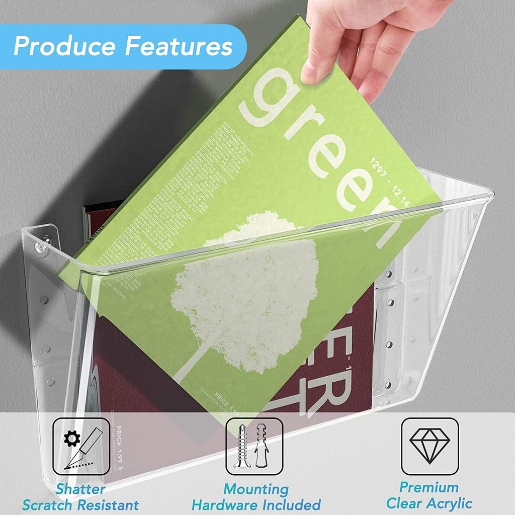 Clear Acrylic File Holder Wall Organizer 4 Pockets for Office and Home, 13x4x7 inches - Image 6