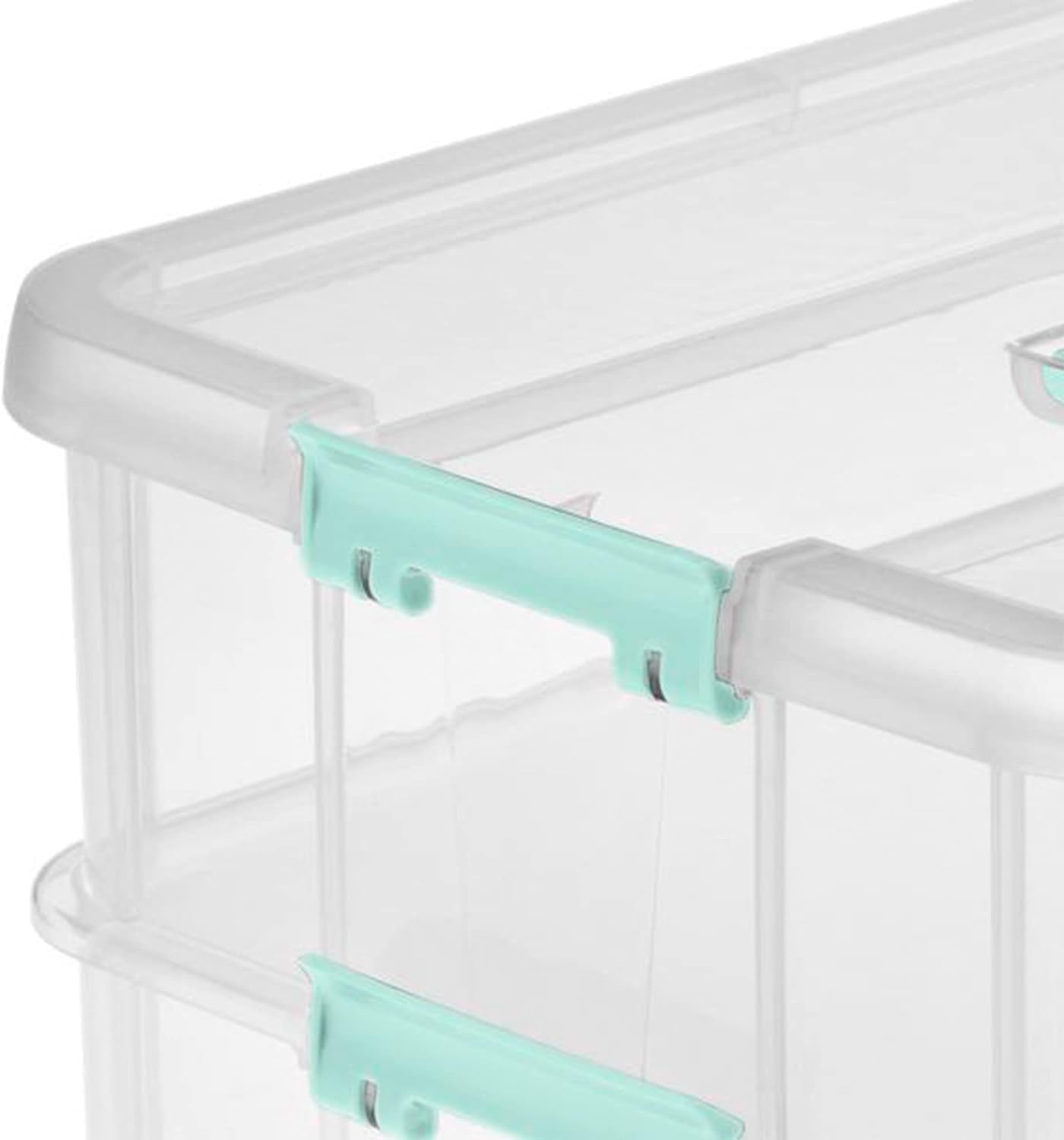 Stack and Carry 2 Layer Handle Box  Stackable Plastic Small  Container with Latching Lid  Bin to  Crafts  Clear  4-Pack - Image 3